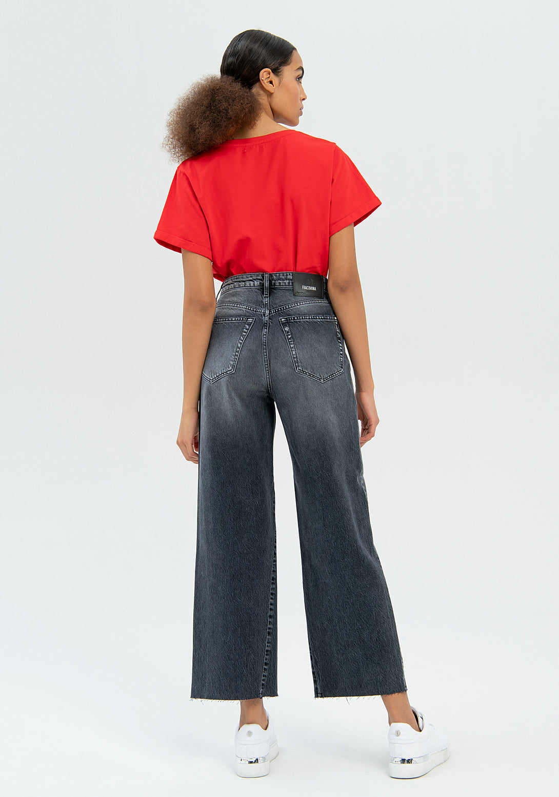 Jeans wide leg cropped made in black denim with middle wash Fracomina FP22WV2006D429O1-L26-4