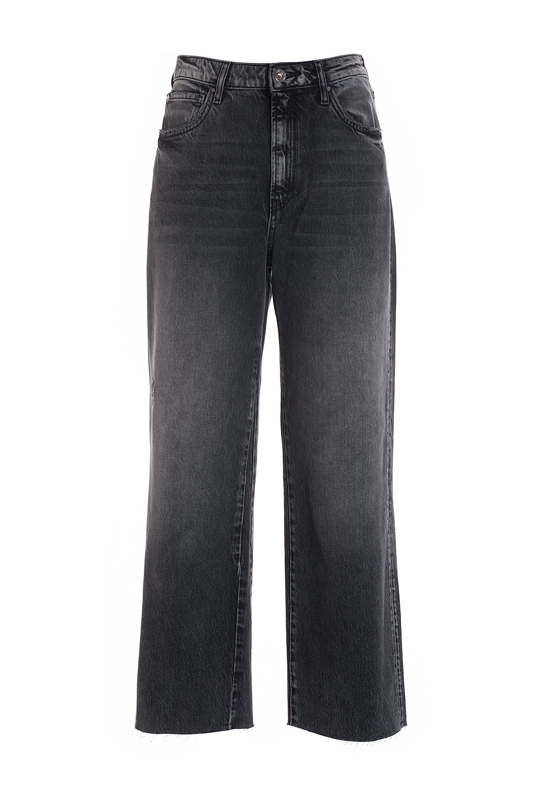 Jeans wide leg cropped made in black denim with middle wash