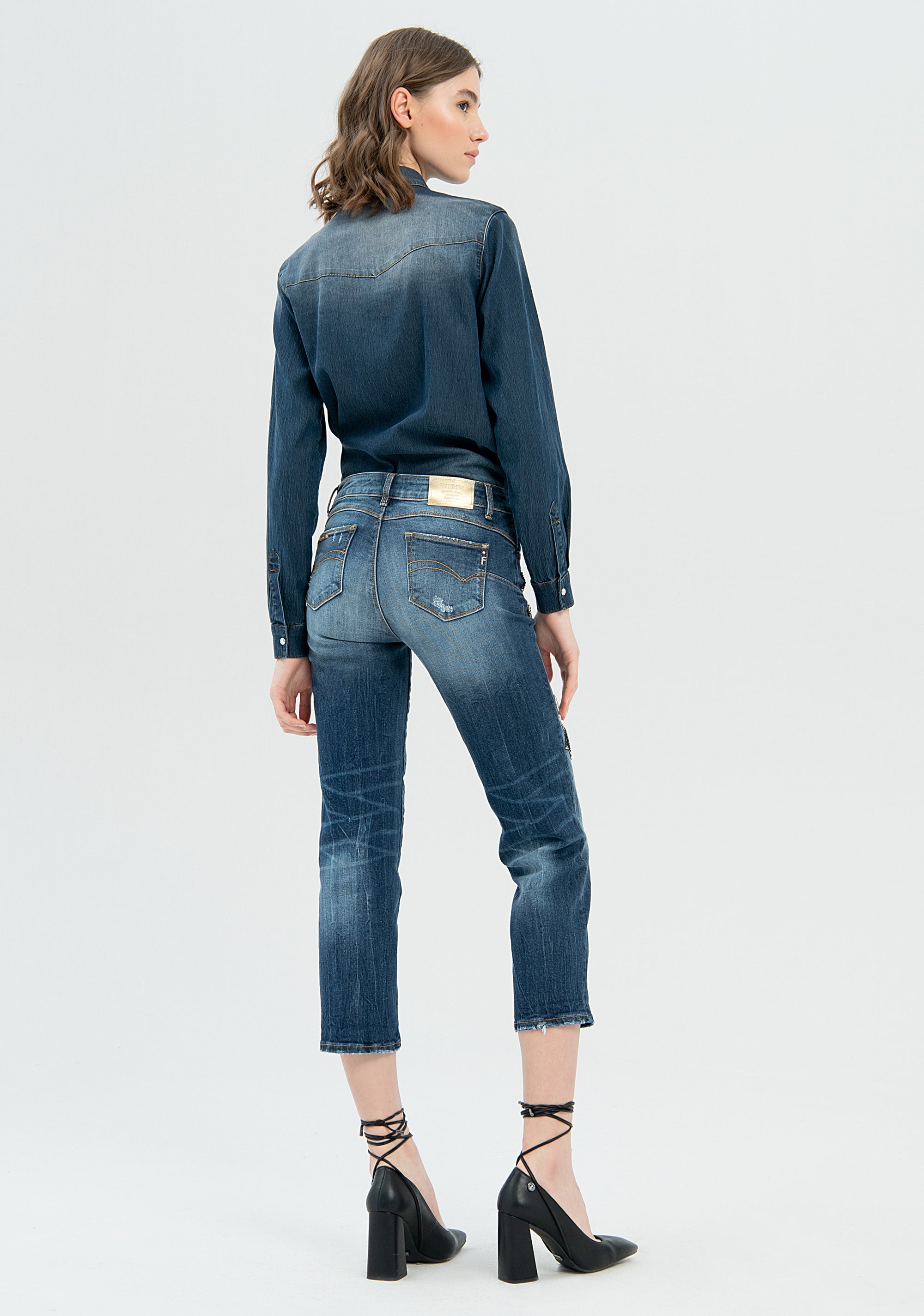 Jeans cropped with shape-up effect made in black denim with strong wash Fracomina FP22WV8031D420G5-430-5