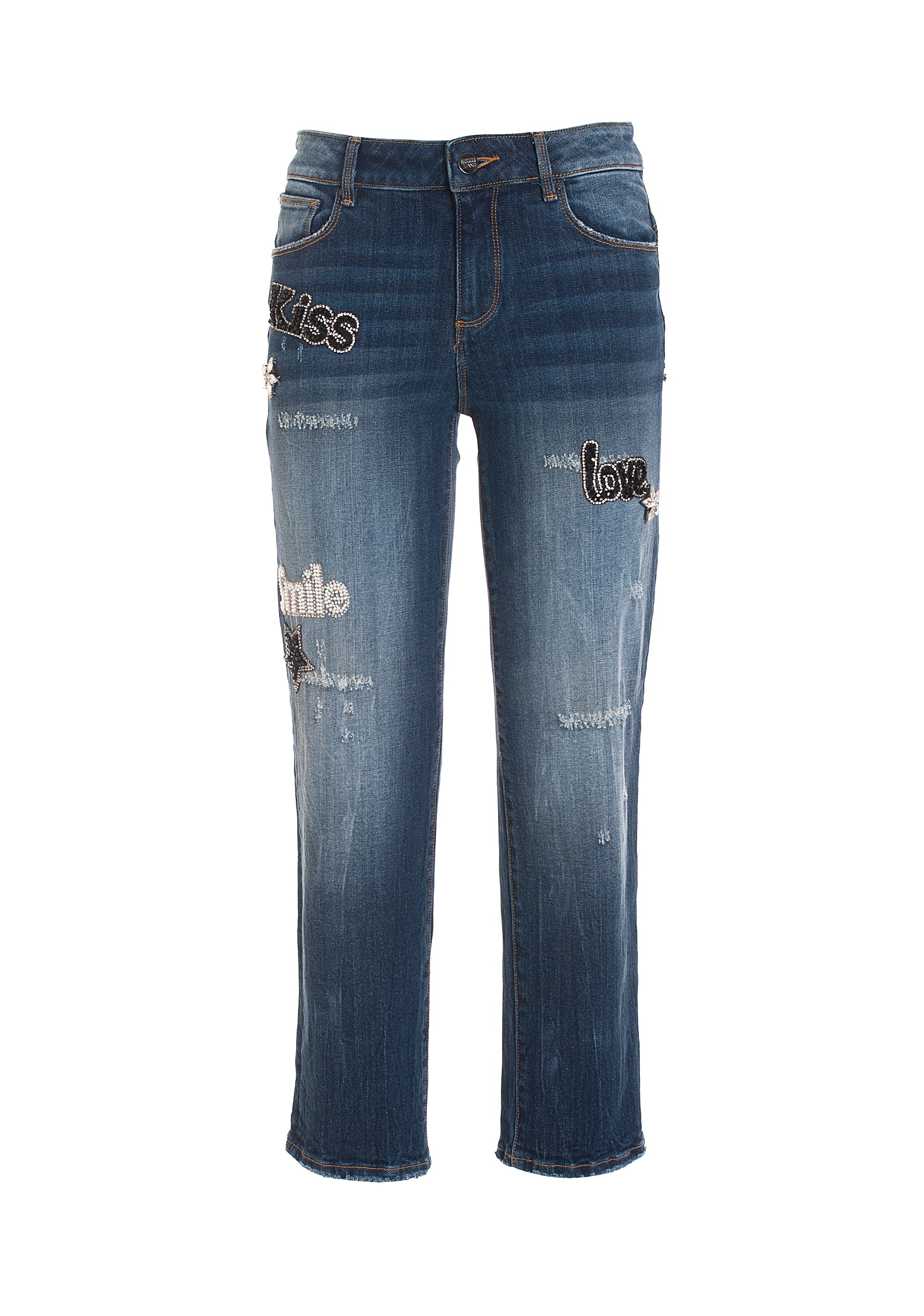 Jeans cropped with shape-up effect made in black denim with strong wash Fracomina FP22WV8031D420G5-430_1