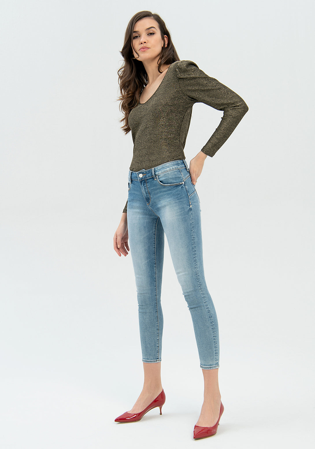 Jeans skinny fit with shape-up effect made in denim with bleached wash Fracomina FP22WV8035D40402-258