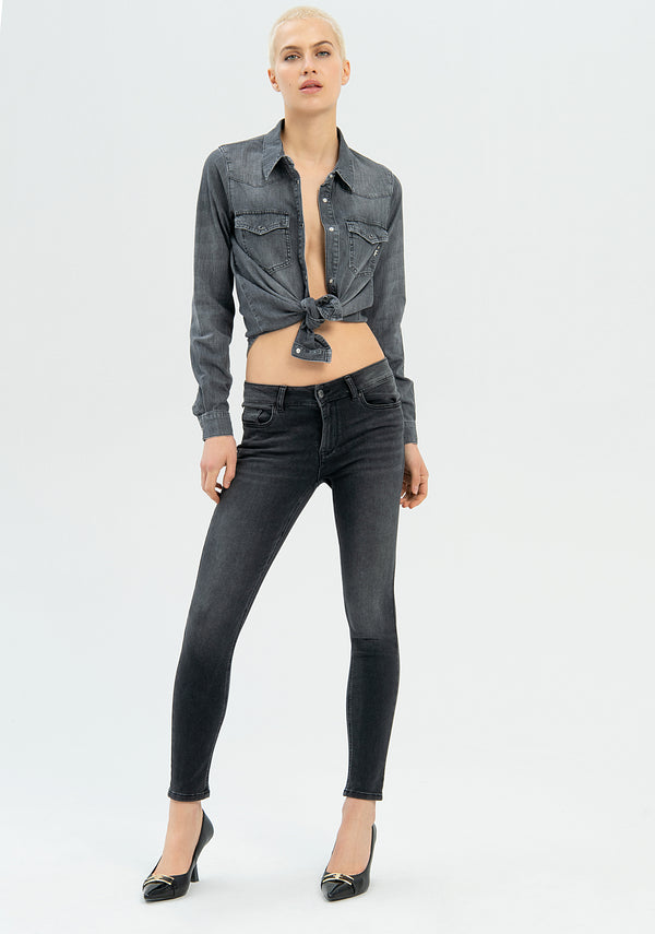 Jeans skinny fit with shape-up effect made in black denim with dark wash Fracomina FP22WV8037D40201-053