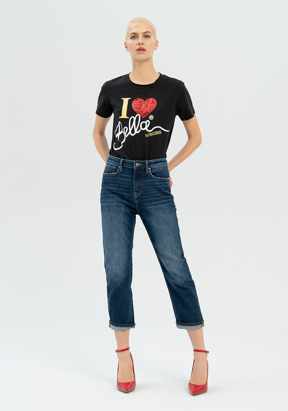Jeans boyfriend cropped made in denim with middle wash Fracomina FP22WV9001D42002-130