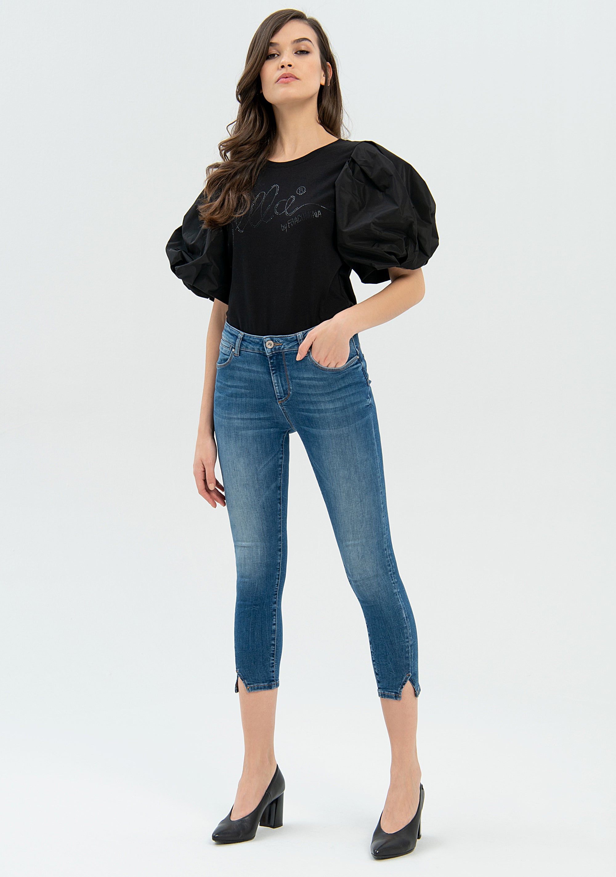 Jeans skinny fit cropped made in denim with middle wash Fracomina FP22WV9002D40402-349