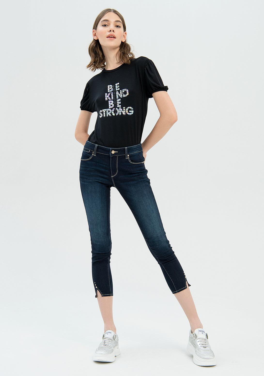 Jeans skinny fit cropped made in denim with dark wash Fracomina FP22WV9002D42002-117