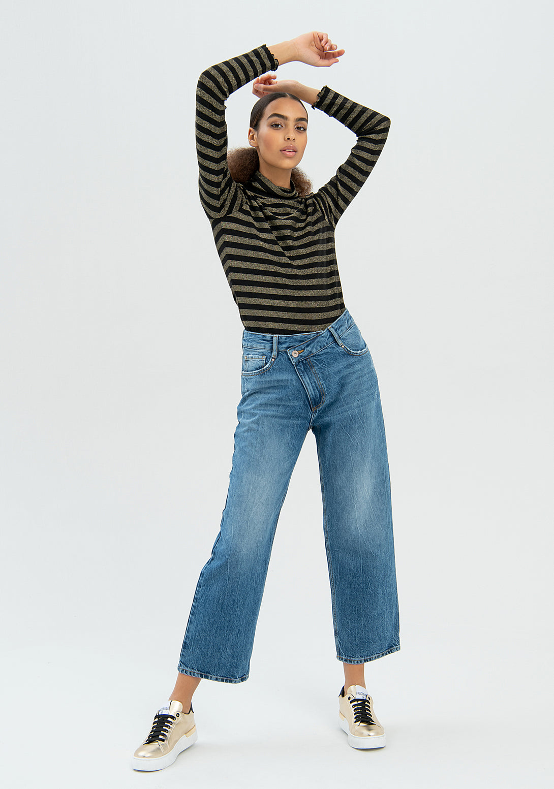 Jeans wide leg cropped made in denim with middle wash Fracomina FP22WV9004D429O1-349