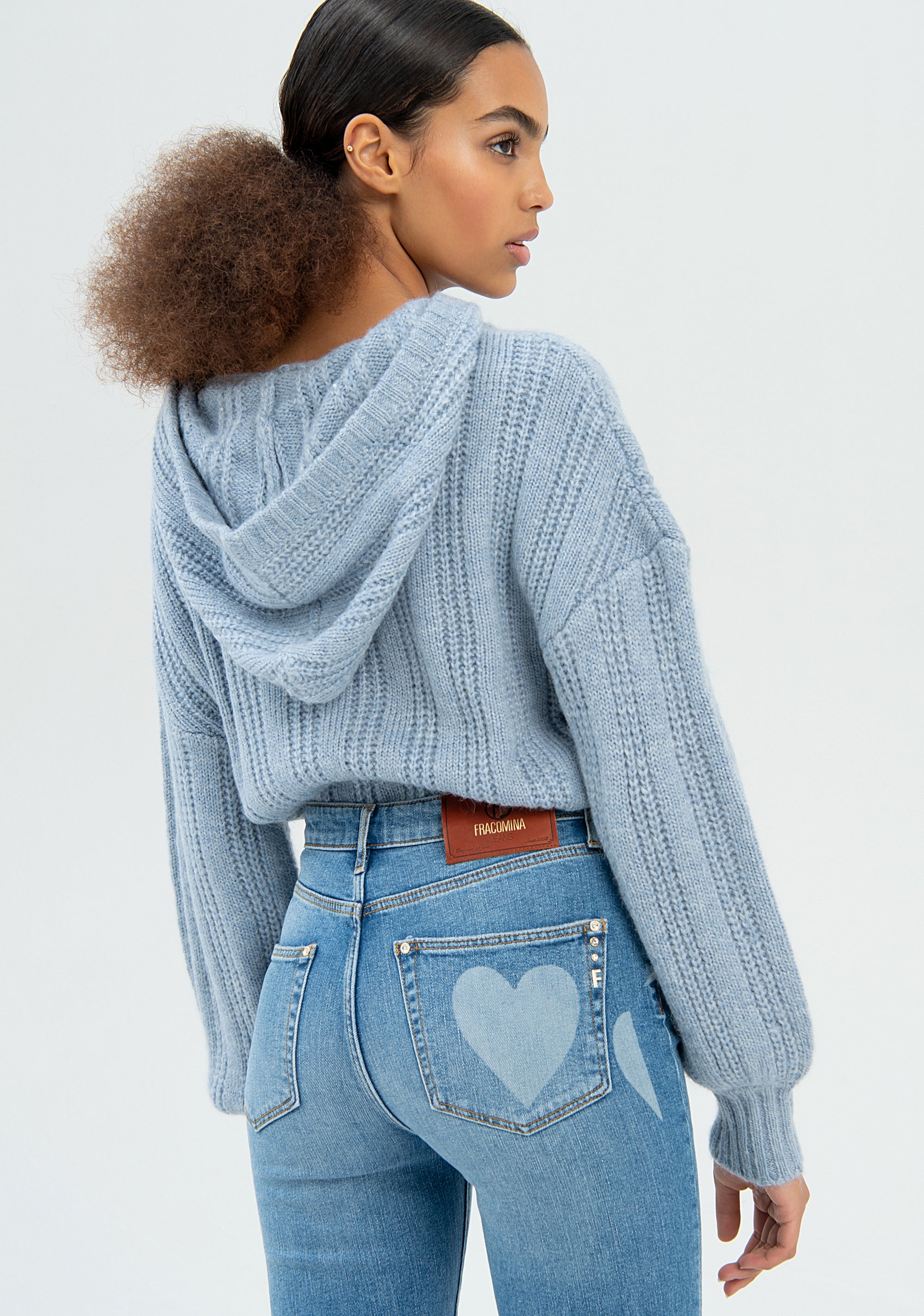 Jeans flare cropped made in denim with symbols pattern Fracomina FP22WV9006D41893-349-5