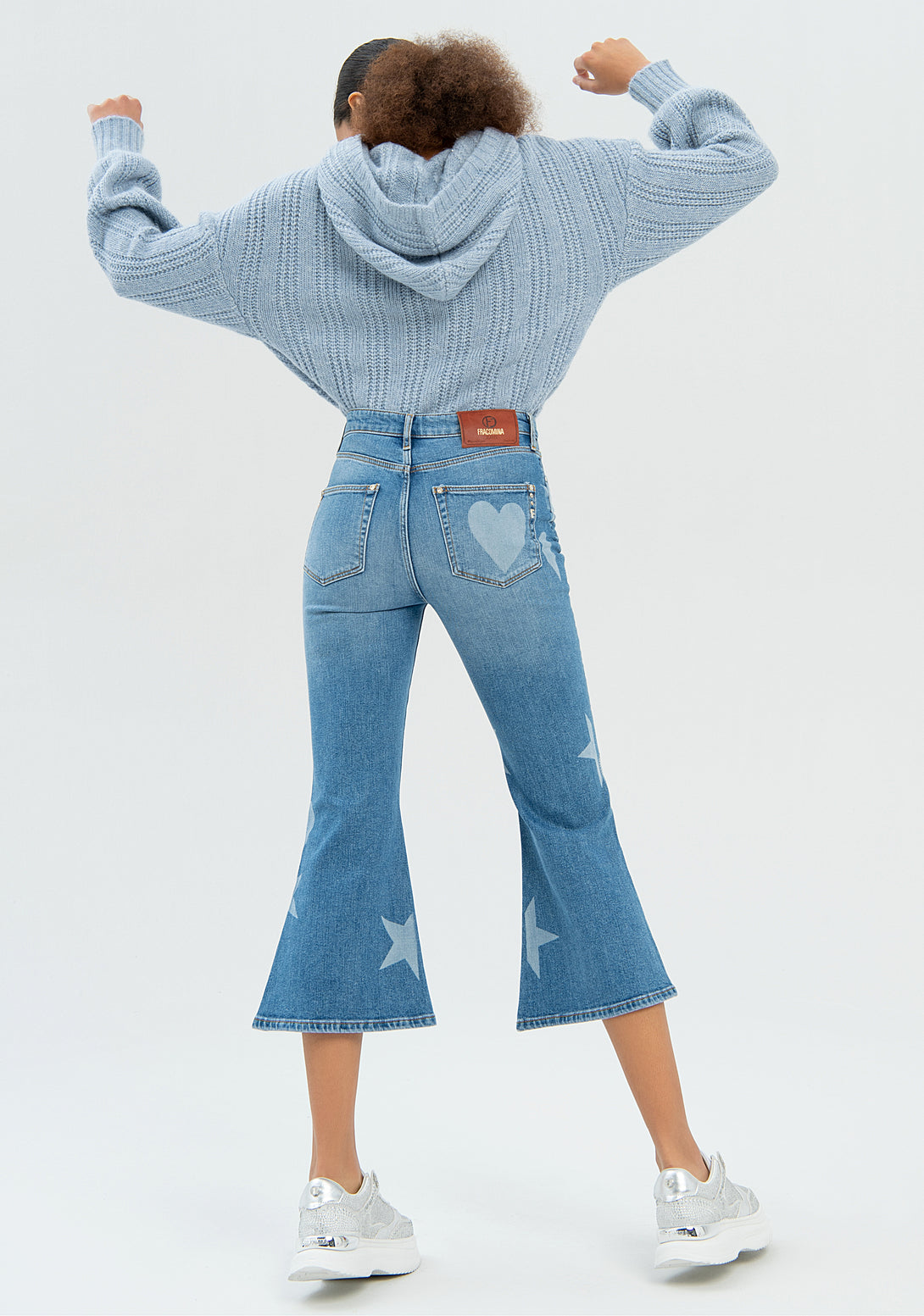 Jeans flare cropped made in denim with symbols pattern Fracomina FP22WV9006D41893-349-6