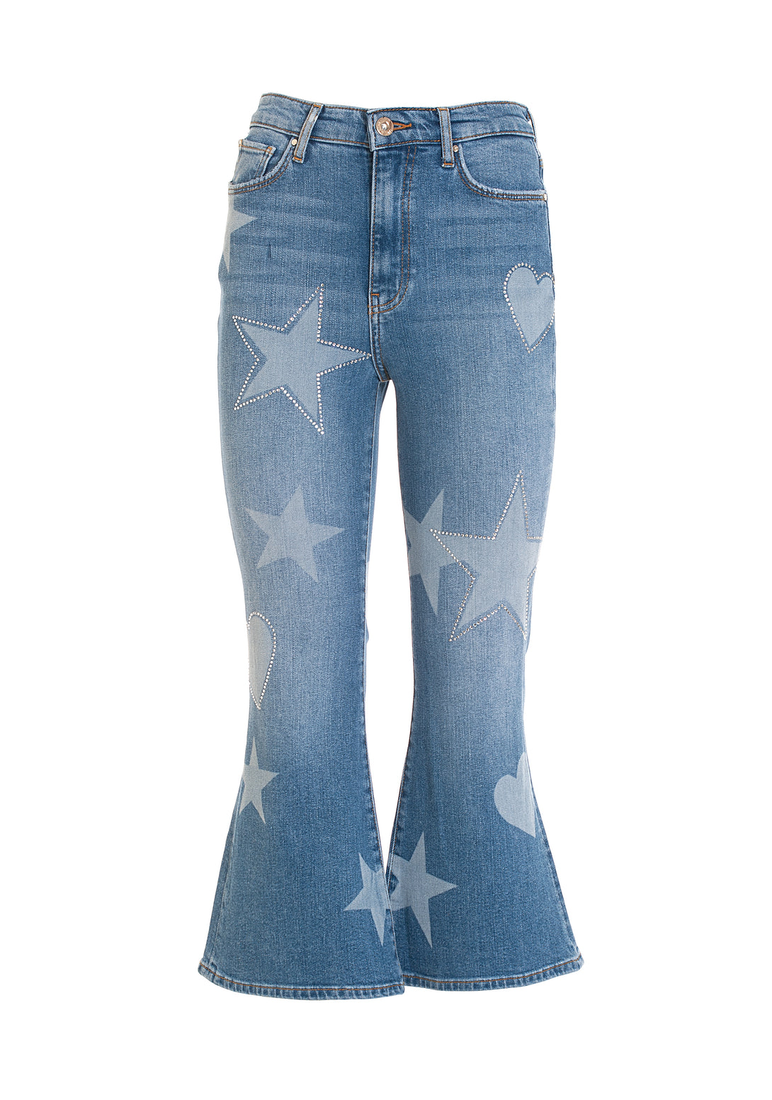 Jeans flare cropped made in denim with symbols pattern
