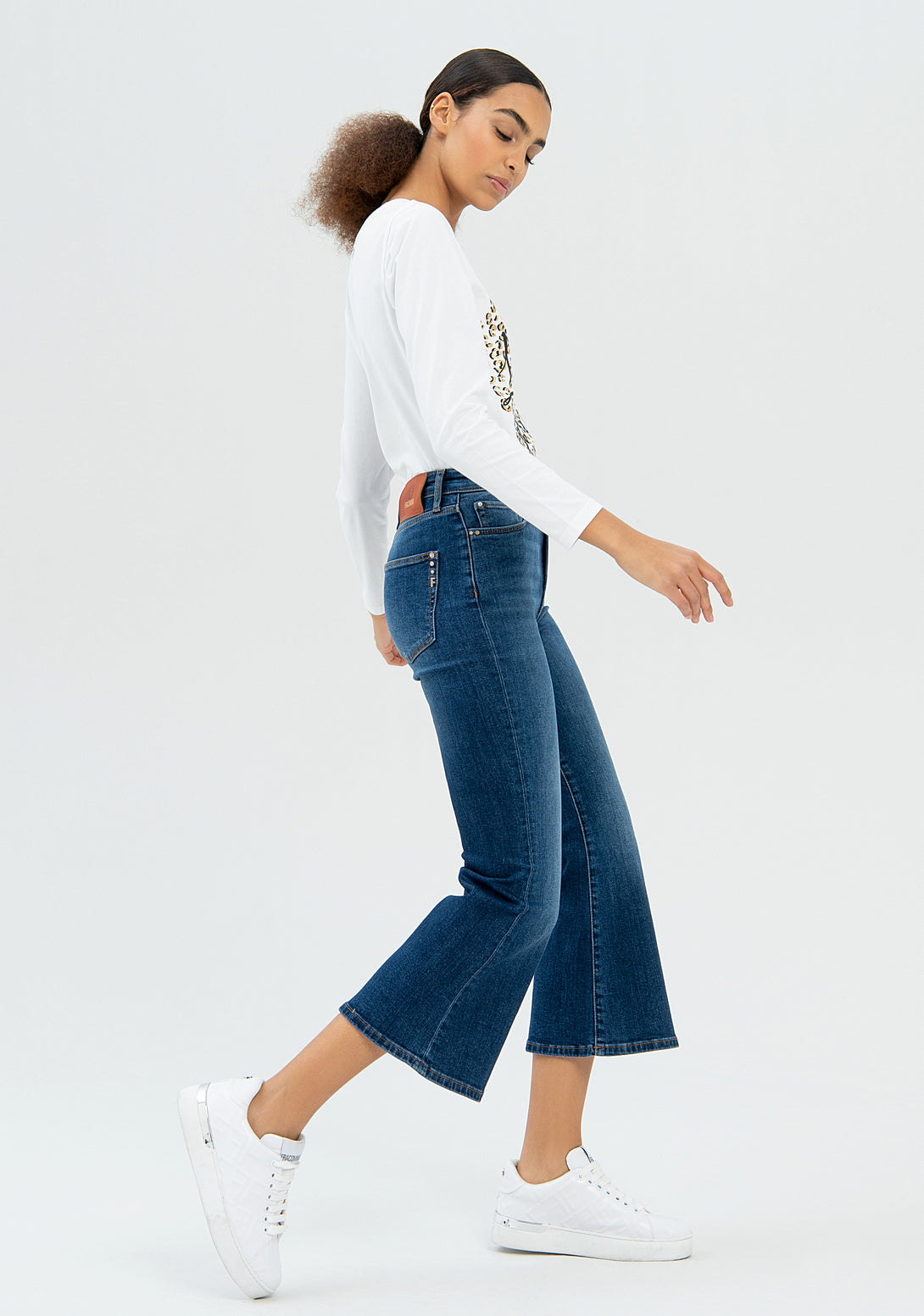 Jeans flare cropped made in denim with middle wash Fracomina FP22WV9006D42093-117-4