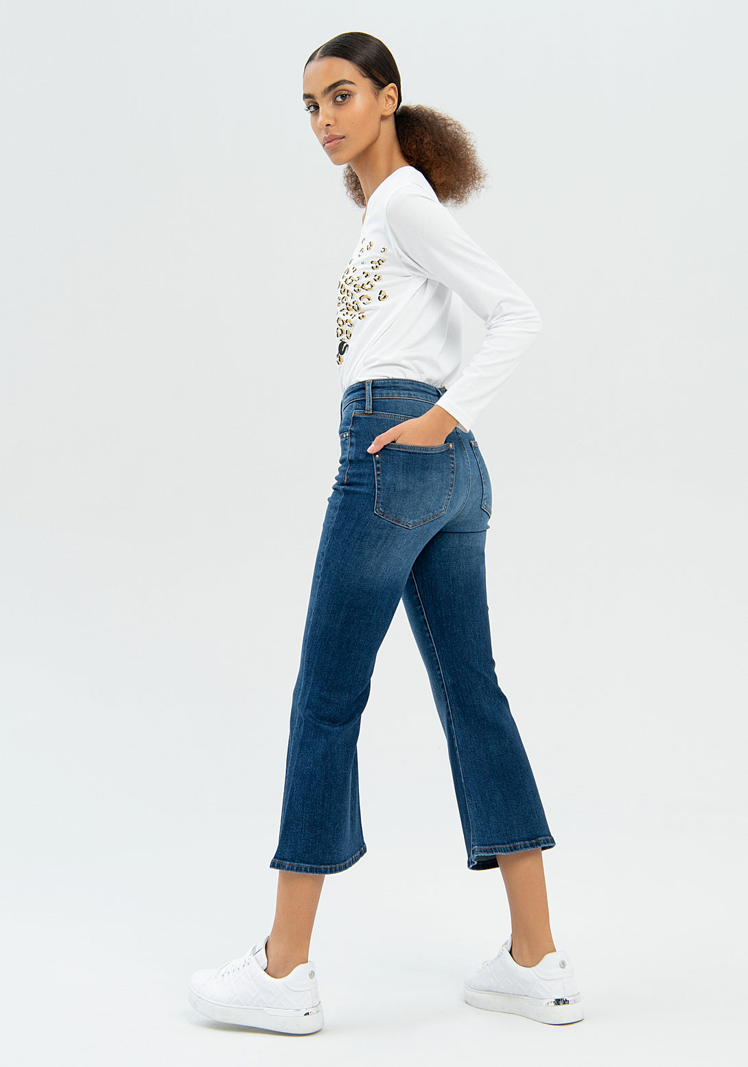 Jeans flare cropped made in denim with middle wash Fracomina FP22WV9006D42093-117-5