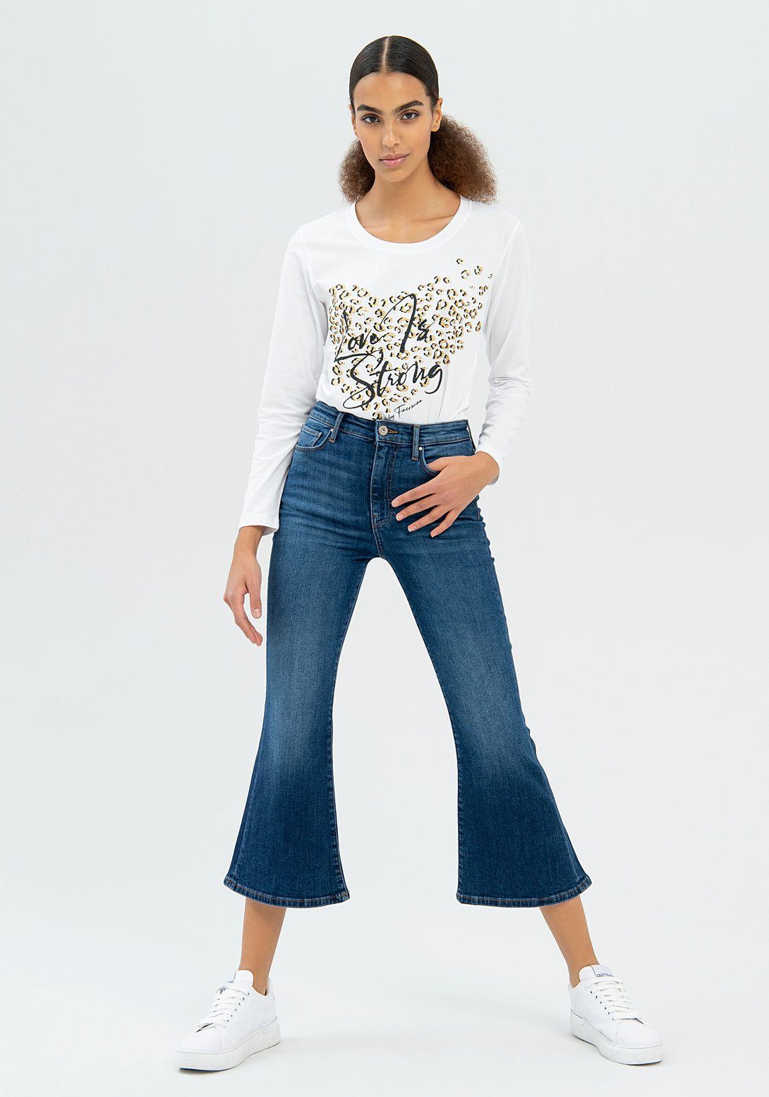 Jeans flare cropped made in denim with middle wash Fracomina FP22WV9006D42093-117