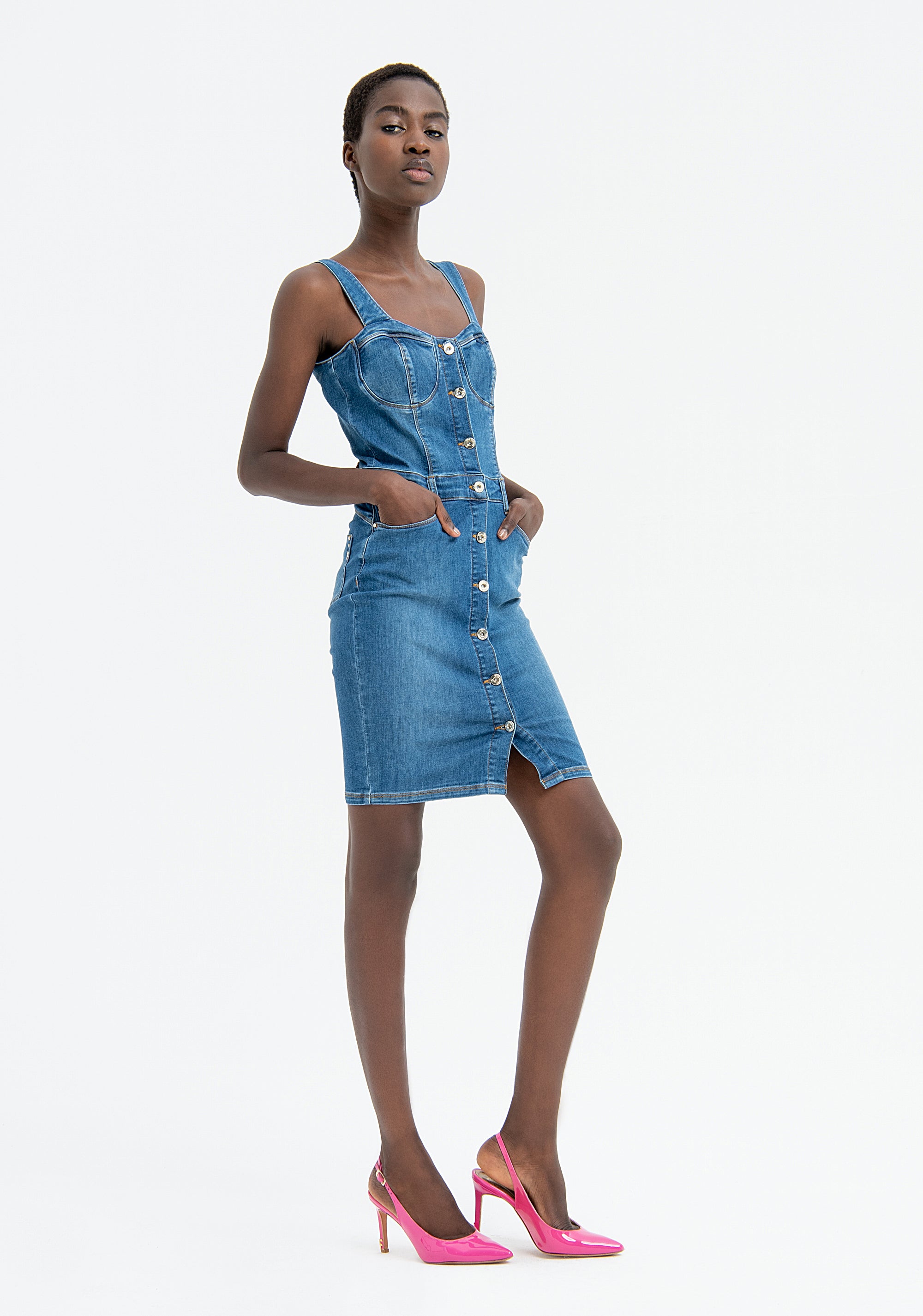 Sleeveless dress slim fit made in denim with middle wash Fracomina FP23SD4003D40802-257-1