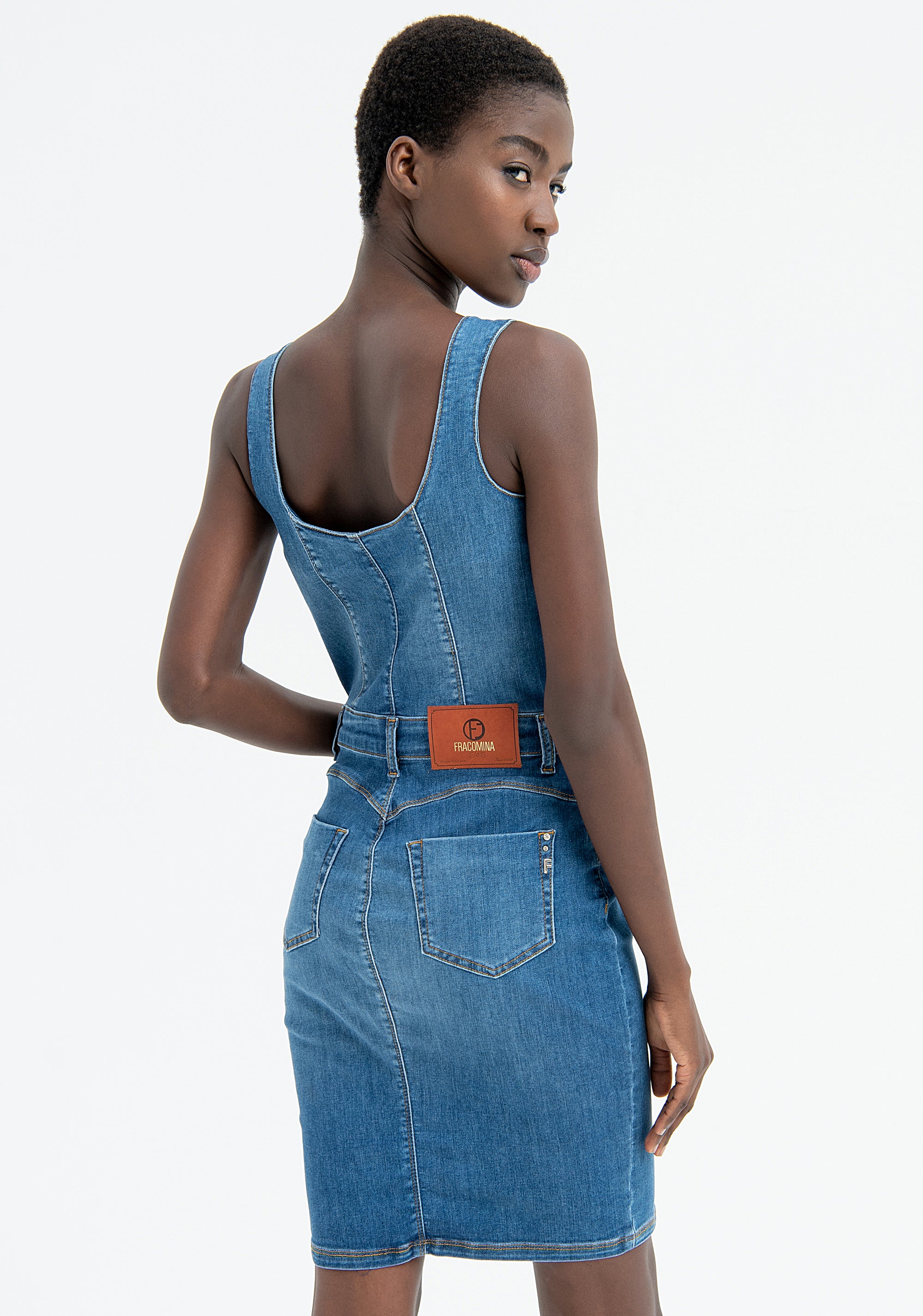 Sleeveless dress slim fit made in denim with middle wash Fracomina FP23SD4003D40802-257-3