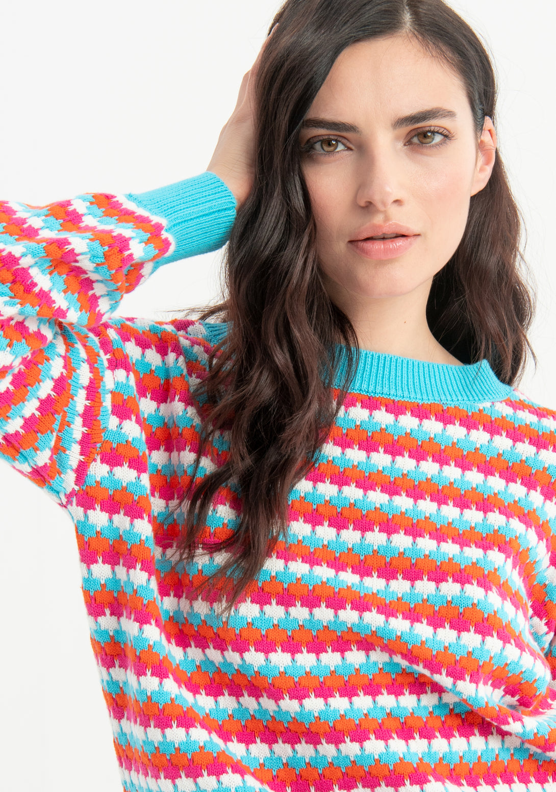 Long sleeved jacquard sweater