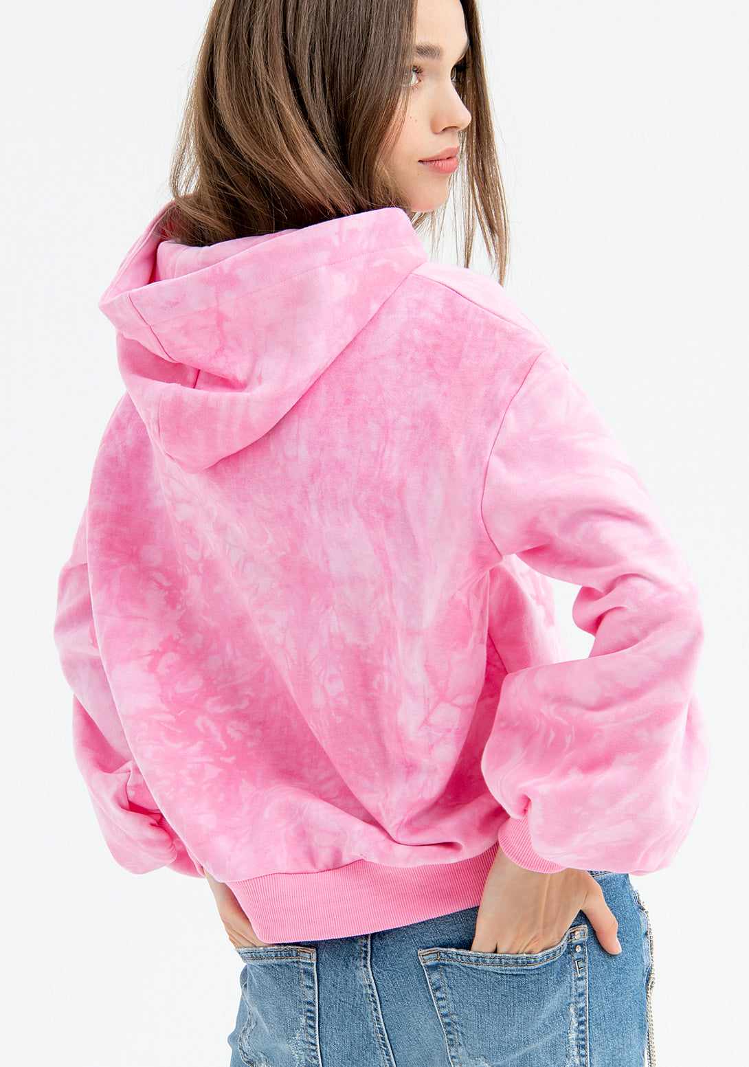 Sweater over fit with tie dye effect and hood with coulisse Fracomina FP23ST9004F400O3-L89-3