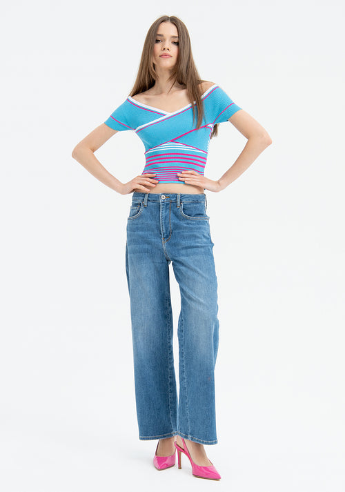 Culotte jeans cropped made in denim with middle wash-FRACOMINA