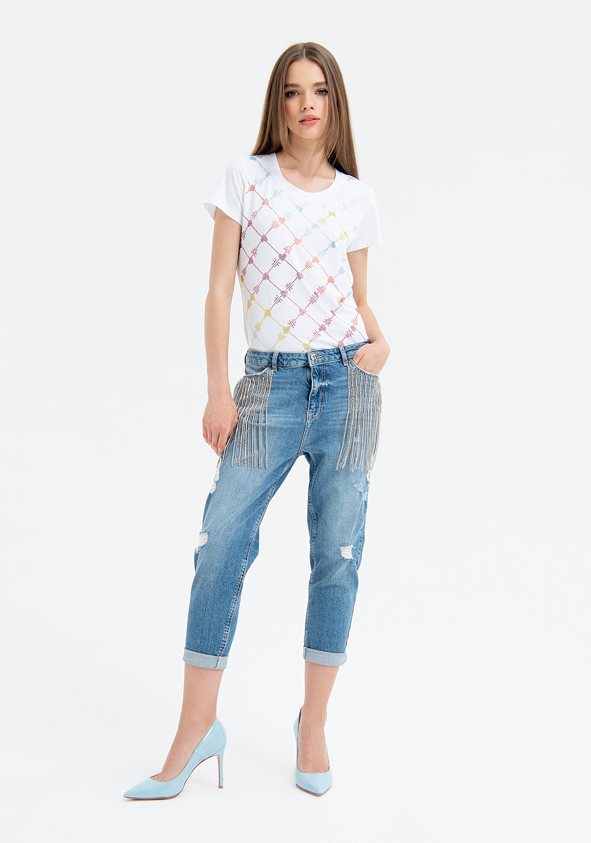 Jeans boyfriend fit made in denim with light wash Fracomina FP23SV5002D419O6-430-1