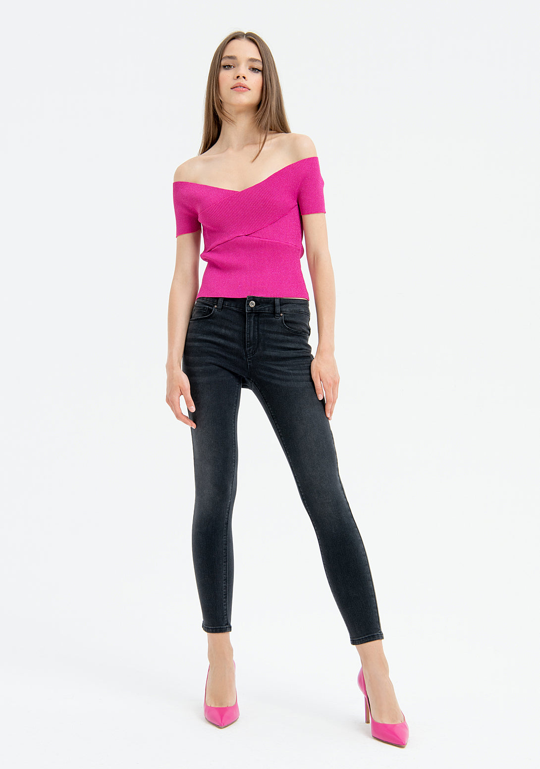 Jeans skinny fit with push-up effect made in black denim with dark wash Fracomina FP23SV8000D40801-367-1