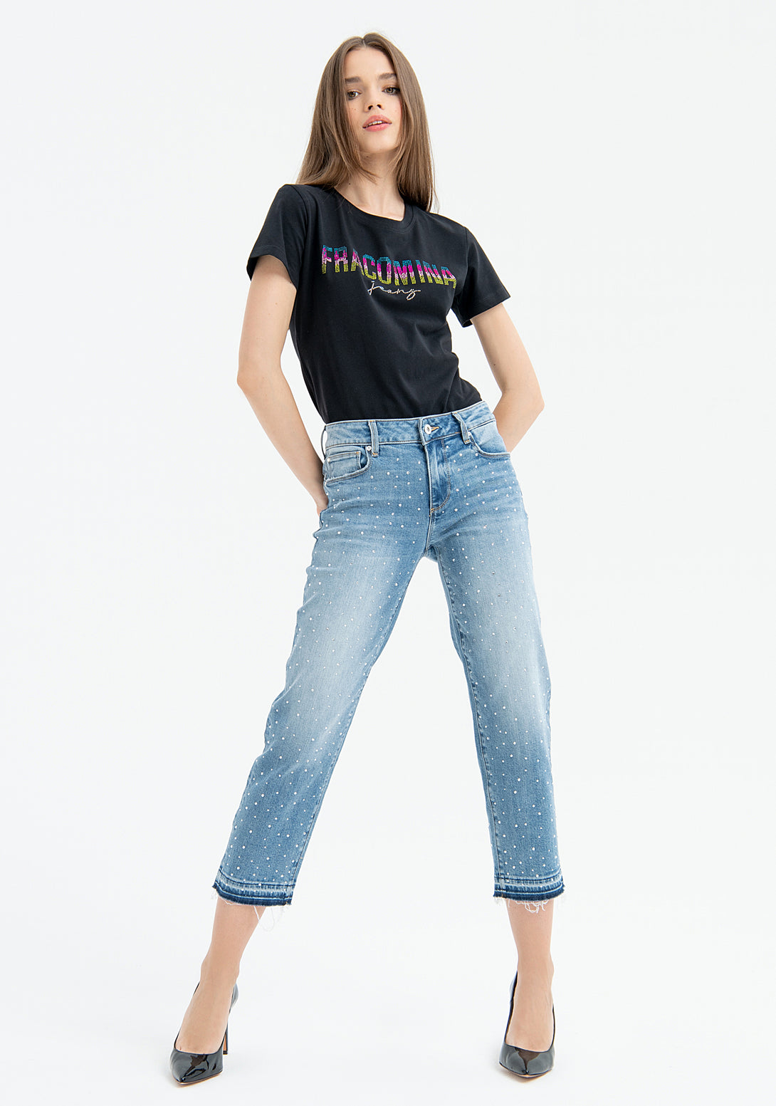 Jeans cropped made in denim with light wash Fracomina FP23SV8010D401N4-349-1