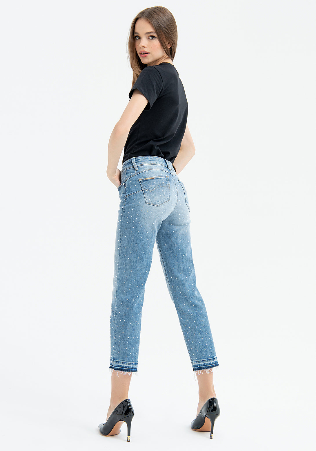 Jeans cropped made in denim with light wash Fracomina FP23SV8010D401N4-349-4
