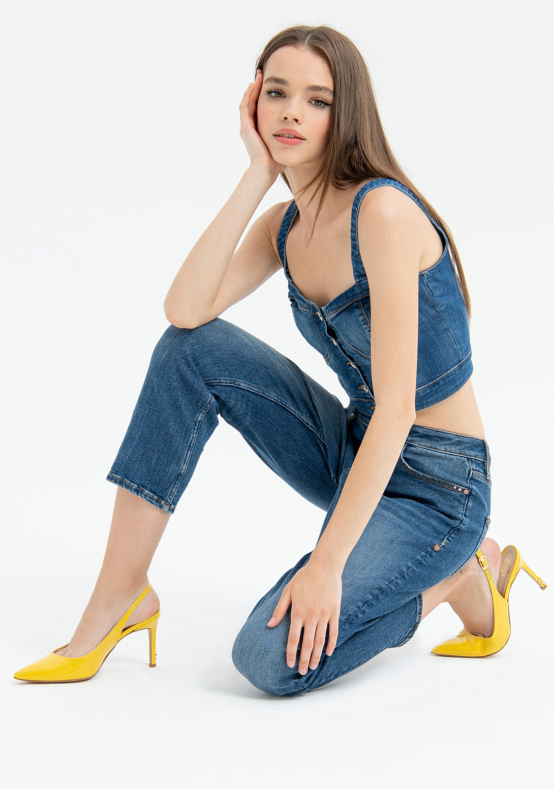 Jeans cropped made in denim with middle wash Fracomina FP23SV9001D40402-B06-4