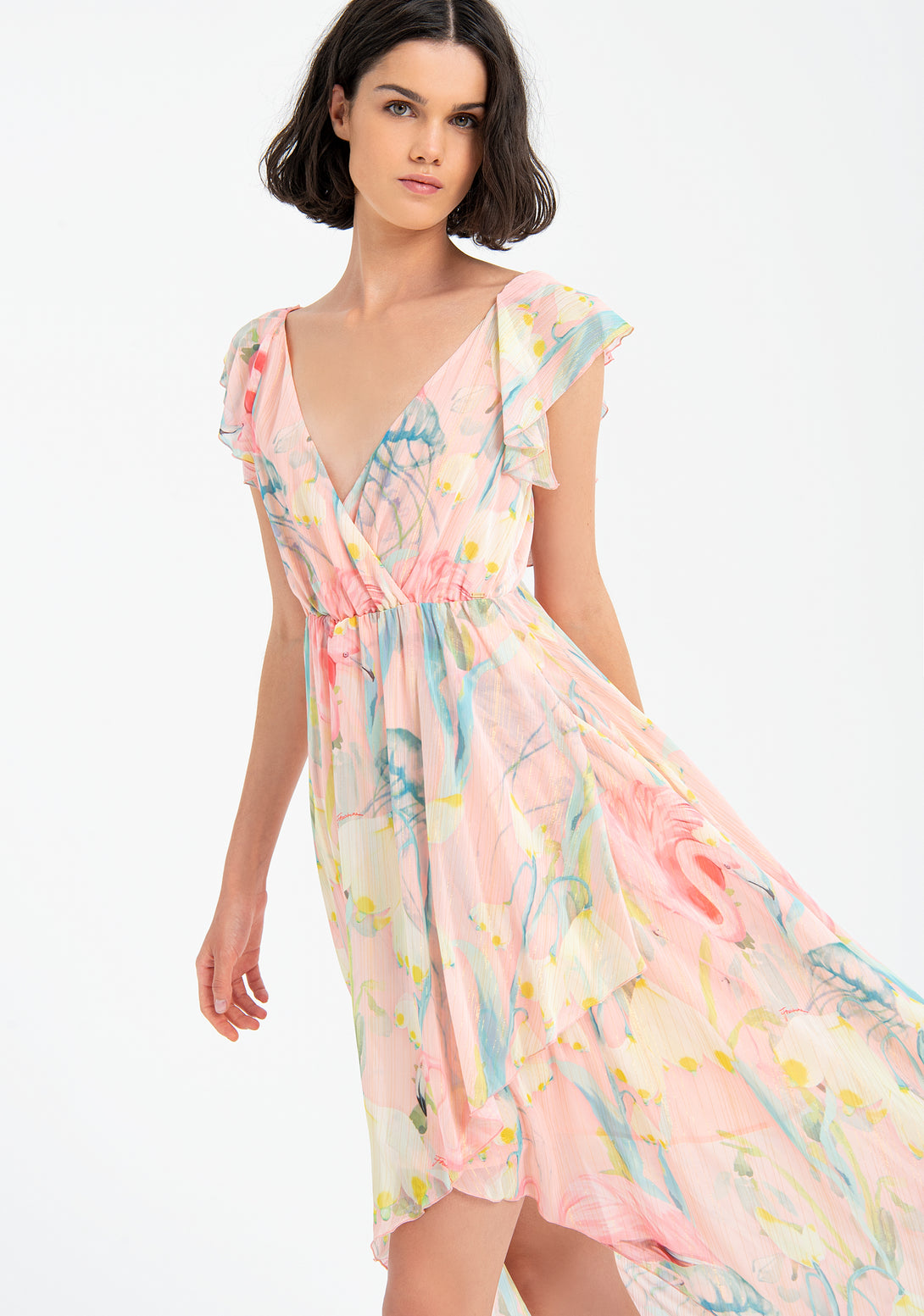 Dress with no sleeves with flowery pattern