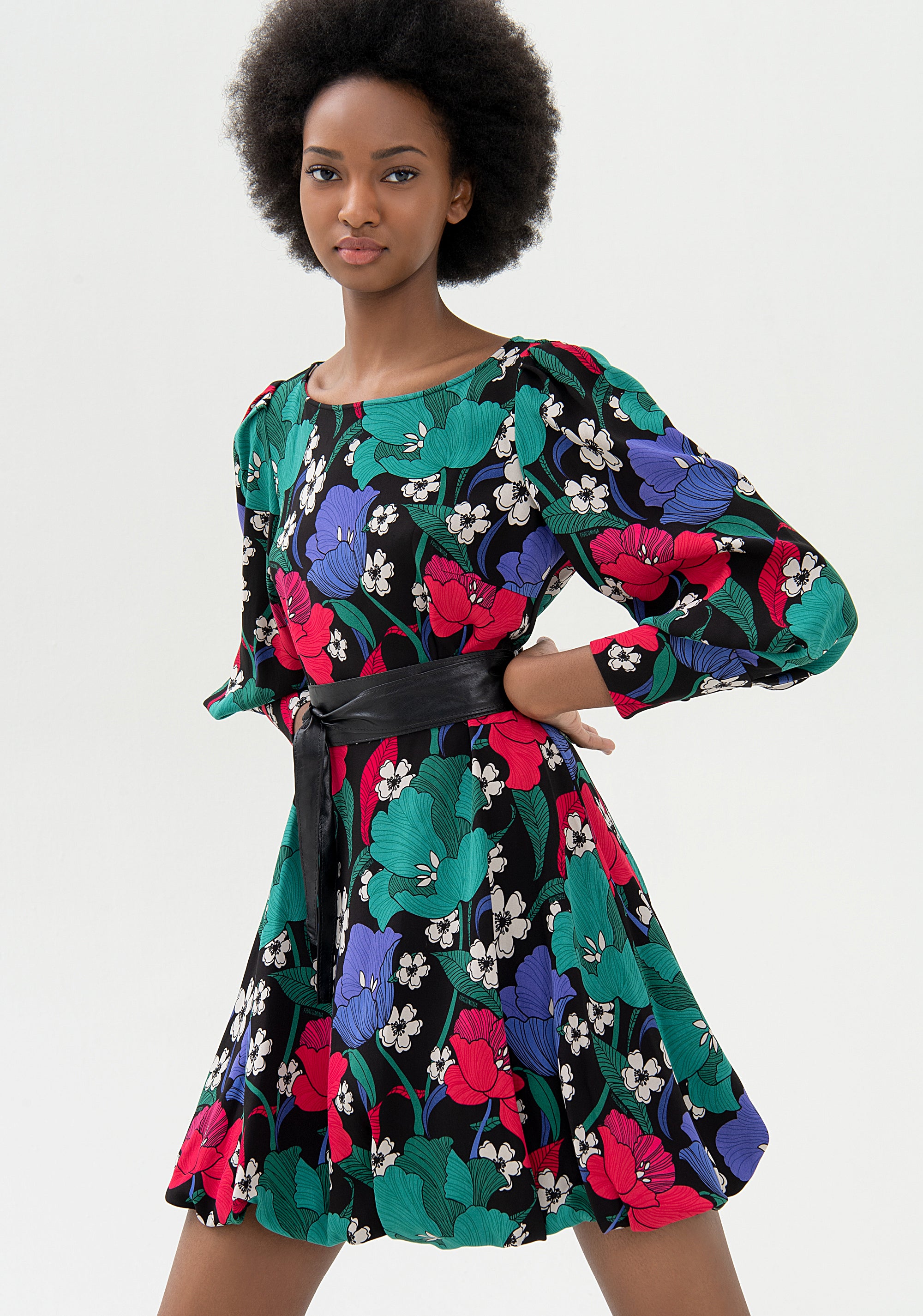 Mini dress regular fit with multicolor flowery print Fracomina FQ21WD1011O421N4-210_01