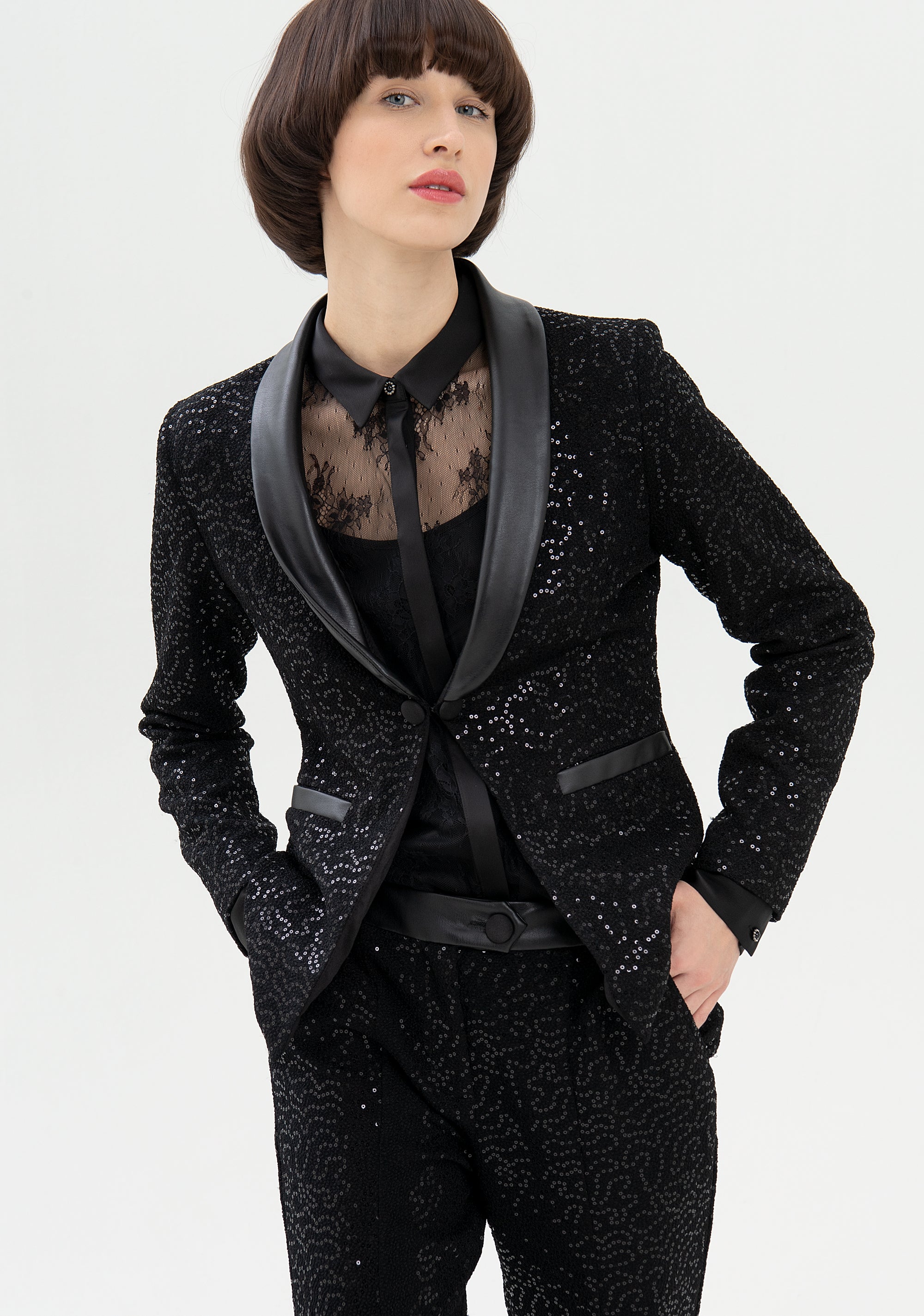 Blazer tight fit with shiny sequins Fracomina FQ21WJ2015O42901-053_01