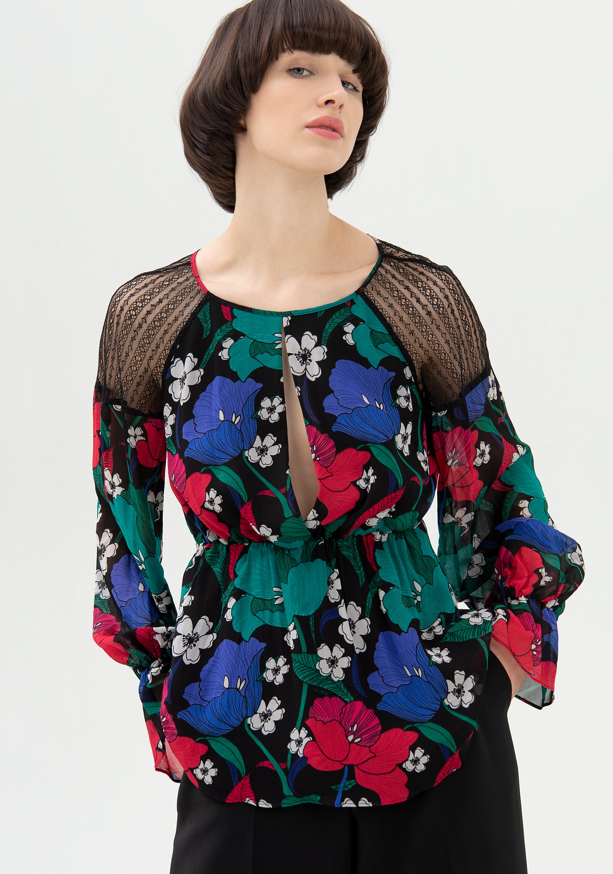 Blouse regular fit with multicolor flowery print Fracomina FQ21WT1014O422N4-210_01