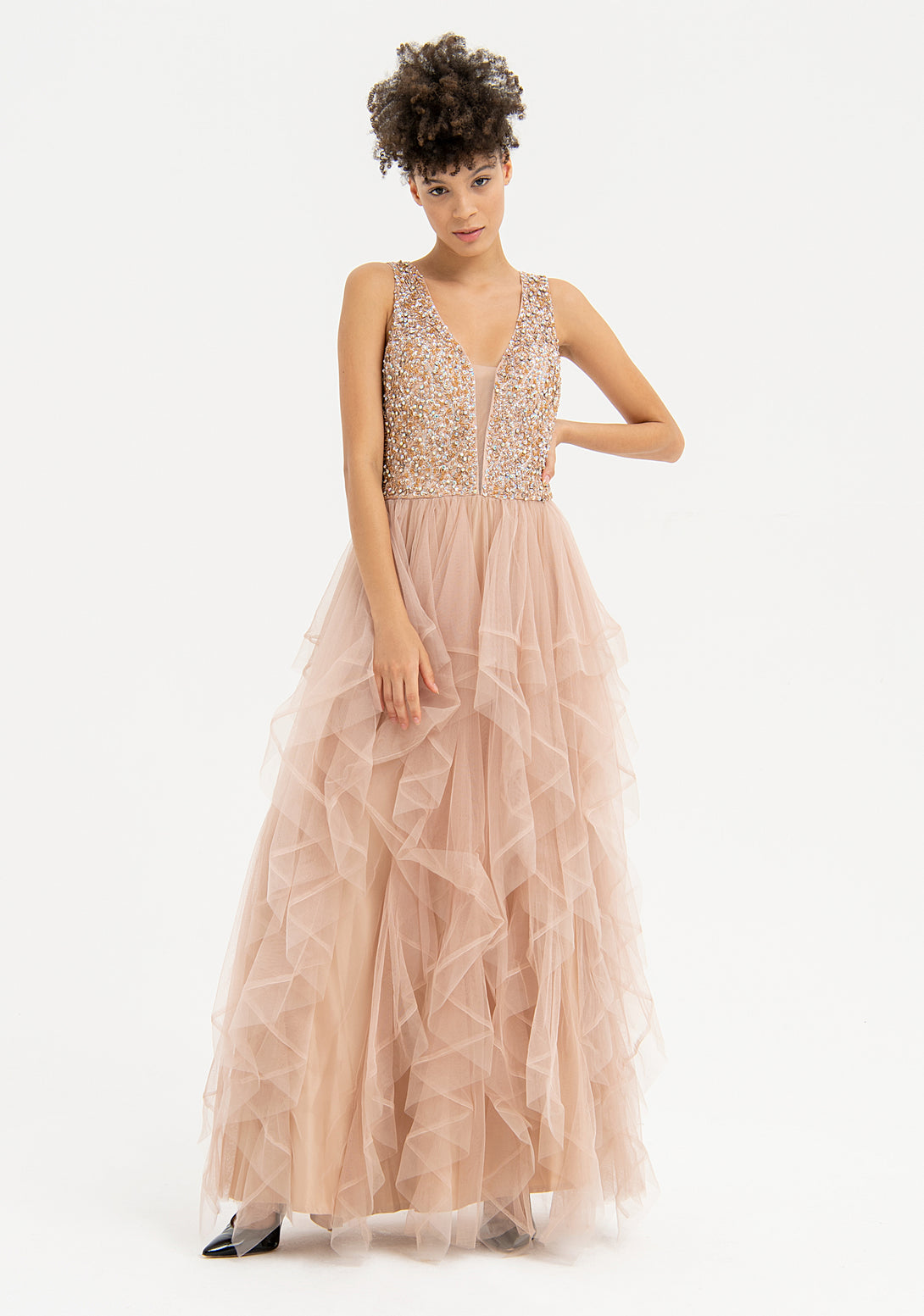 Dress with tulle bodice and flounces Fracomina FQ22SD3007W463Q5-226