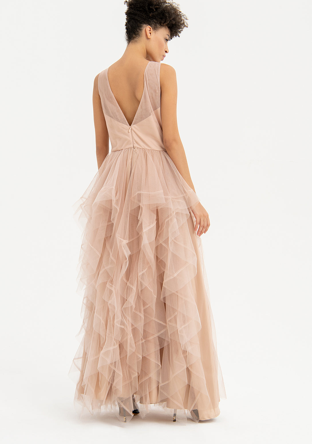 Dress with tulle bodice and flounces