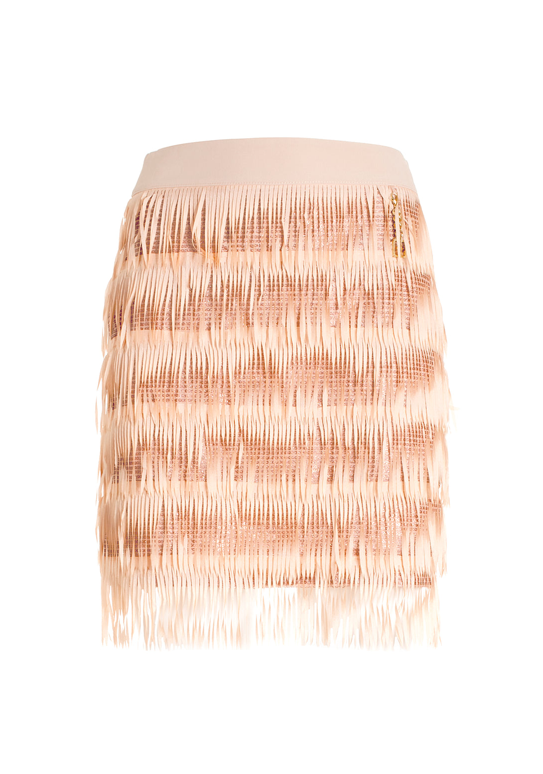 Mini skirt tight fit made in technical fabric with fringes