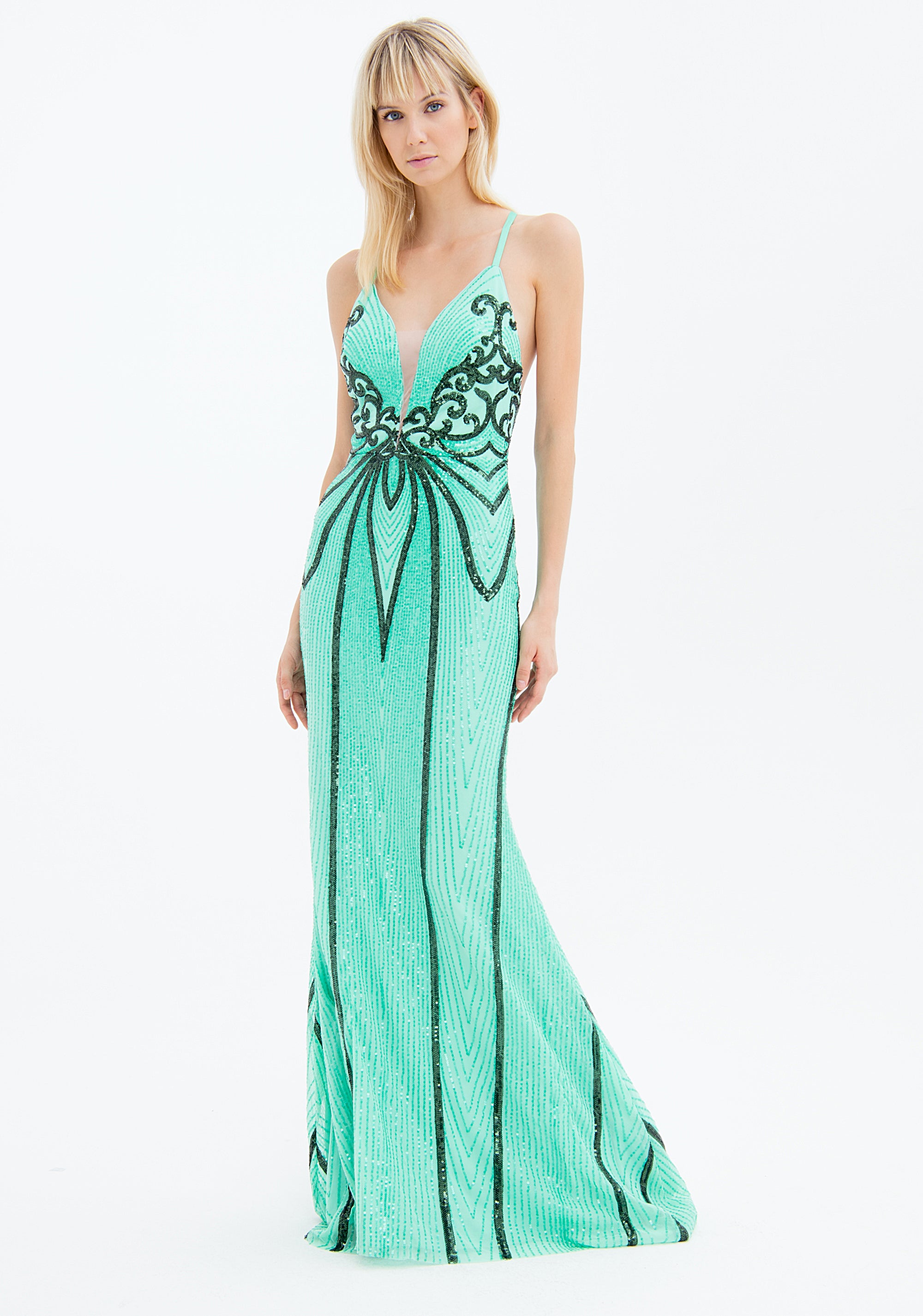 Long sleeveless dress with sequins Fracomina FQ23SD3001W53601-Q80-1