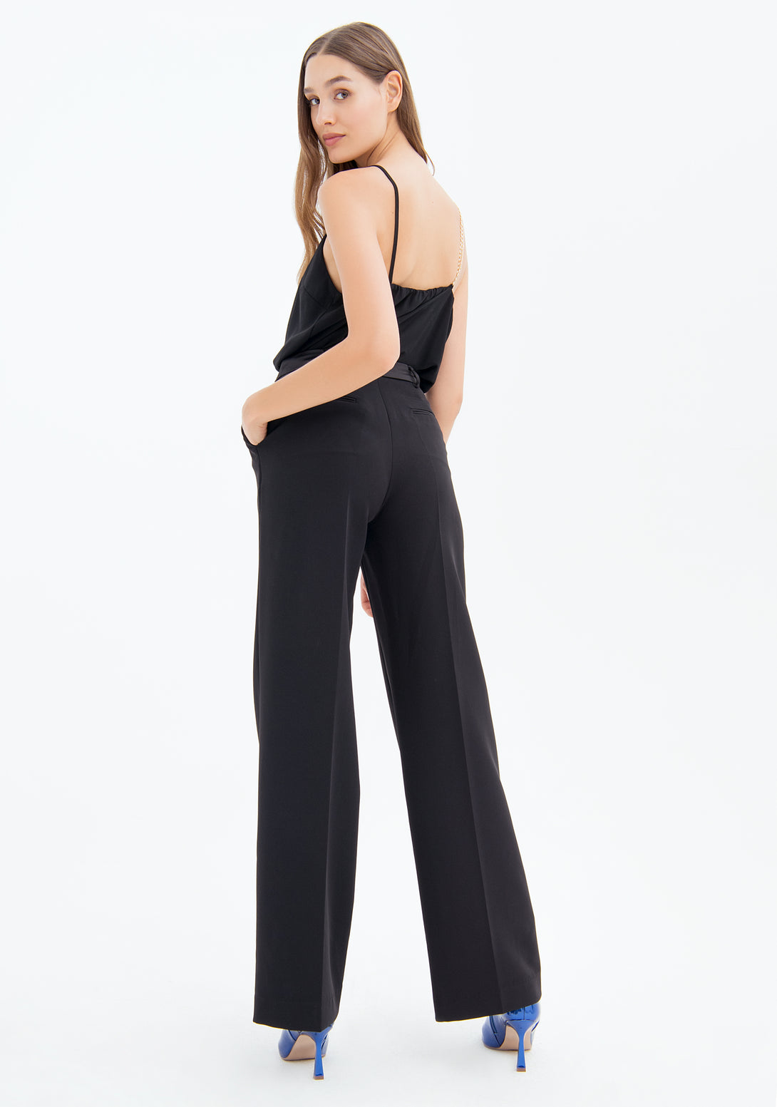 Palazzo pant flare made in technical fabric Fracomina FQ23SV3006W42901-053-4