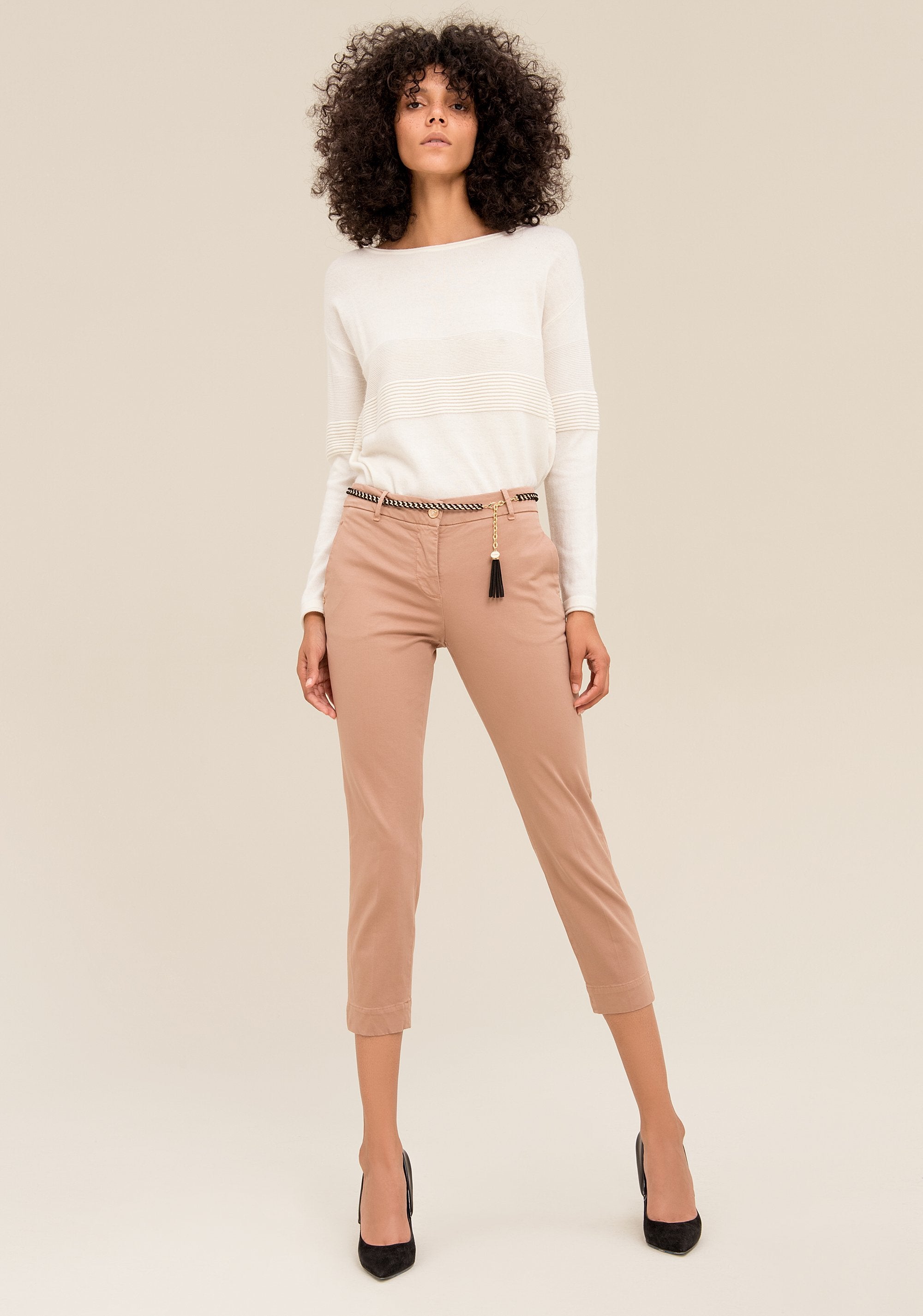 Chino's pant cropped fit made in stretch cotton fabric Fracomina FR19FMC115_______093_01