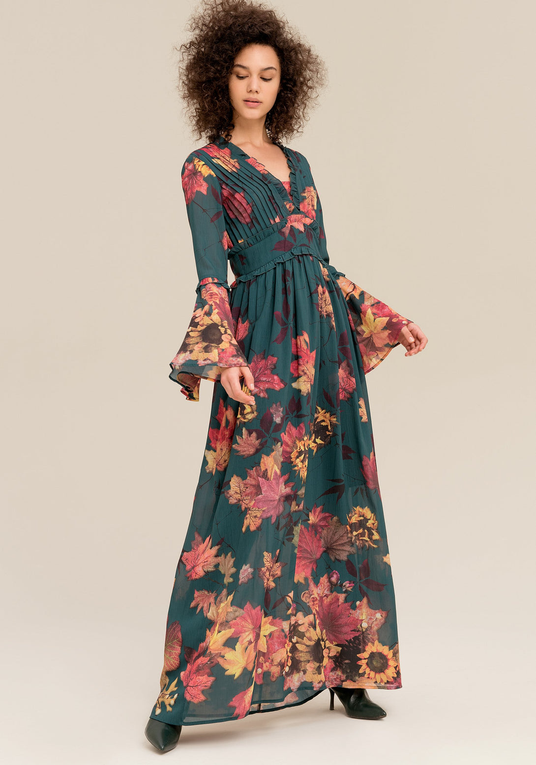 Dress regular fit, long, with flowery pattern