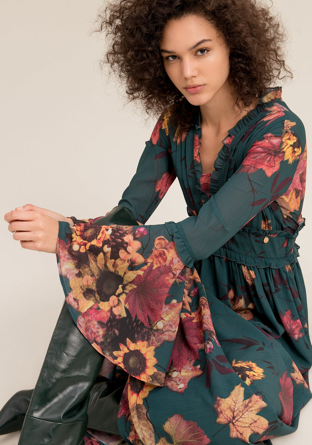 Dress regular fit, long, with flowery pattern