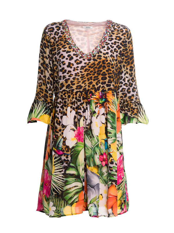 Mini dress regular fit made in viscose fabric with animalier print Fracomina FR21SD1008W422N4-210_2