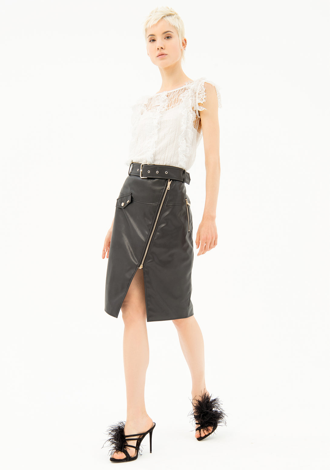 Sheath skirt skinny fit, middle length, made in eco leather Fracomina FR21SG2001E40001