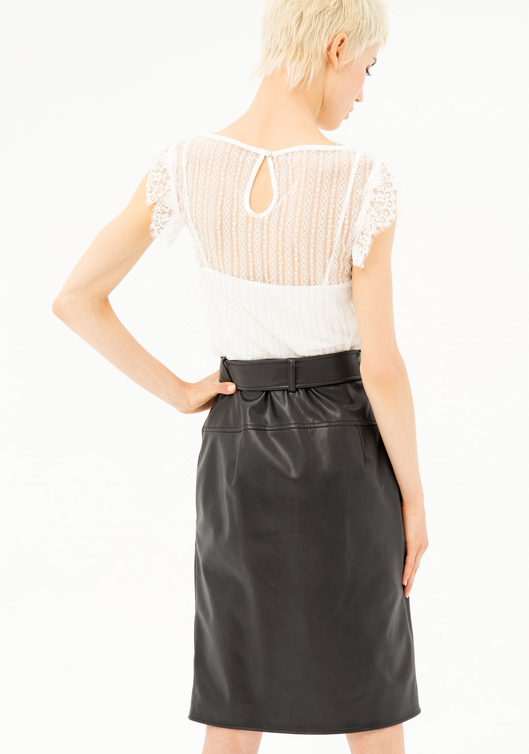 Sheath skirt skinny fit, middle length, made in eco leather