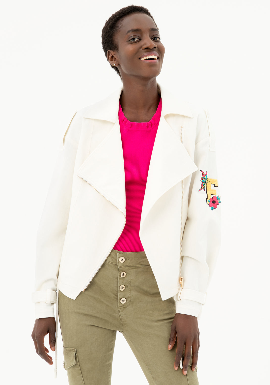 Biker jacket over fit with multicolor embroideries Fracomina FR21SJ2006W40201