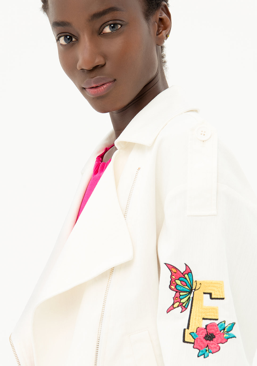 Biker jacket over fit with multicolor embroideries