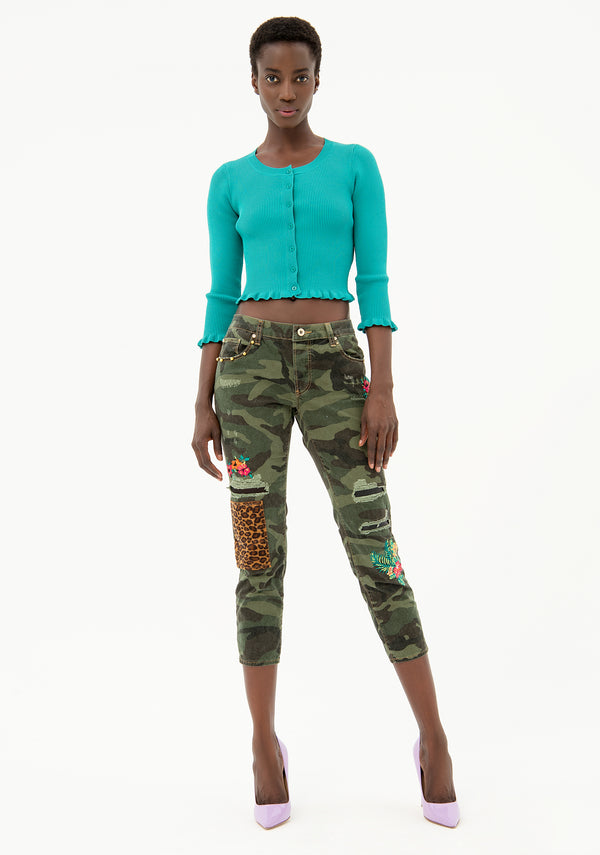 Jeans boyfriend cropped fit with camouflage pattern Fracomina FR21SP2012W40101
