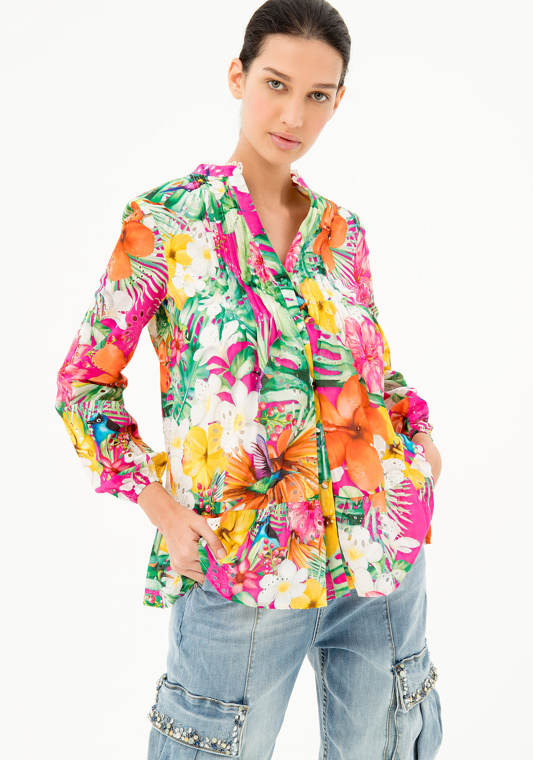 Shirt wide fit with tropical pattern Fracomina FR21ST1013W404N4