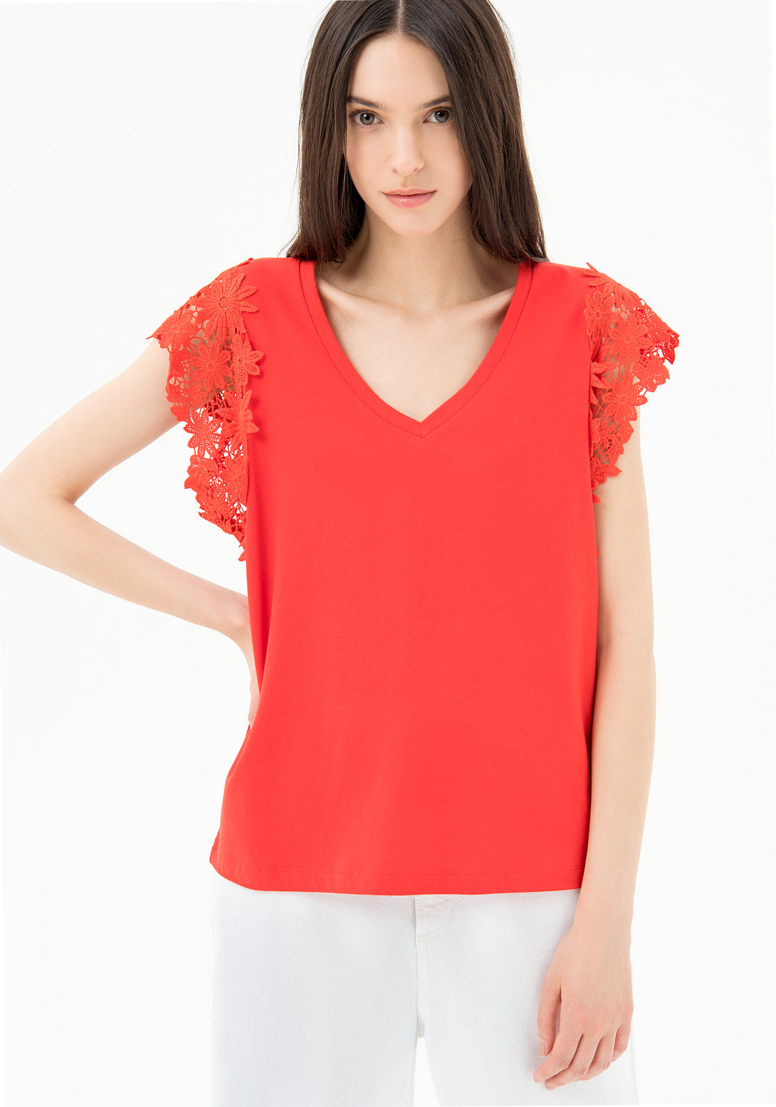 T-shirt wide fit with macramè lace details Fracomina FR21ST3033J40001-199