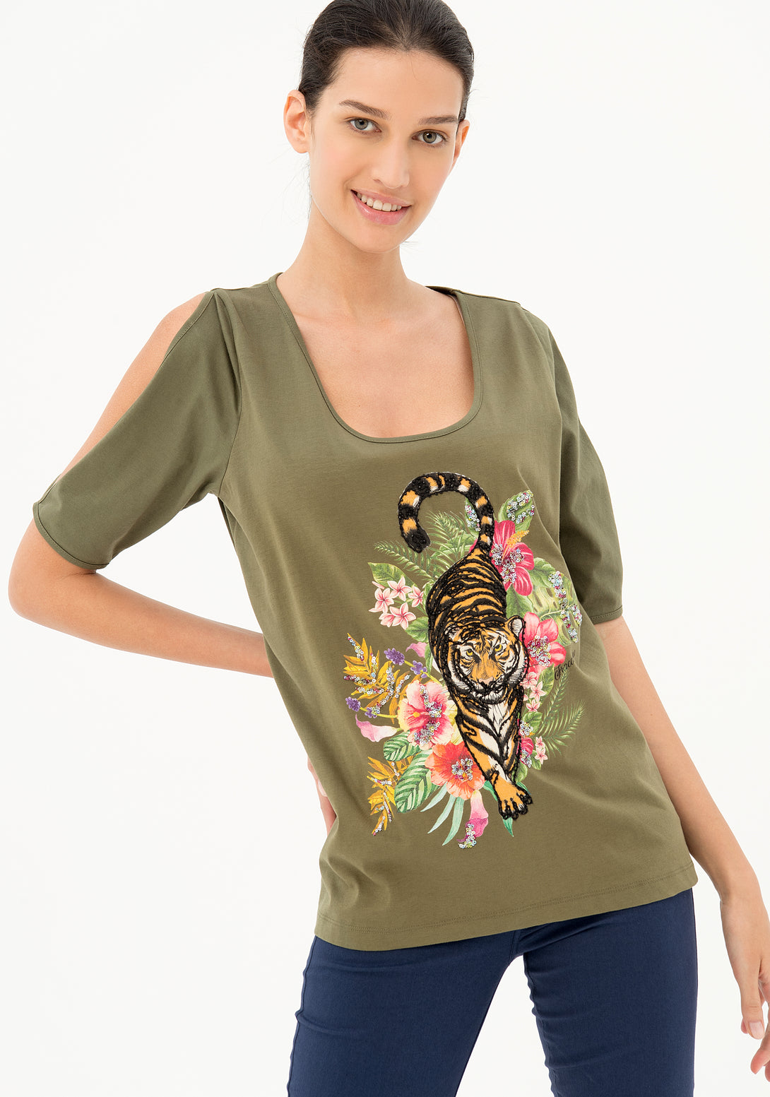 T-shirt wide fit with embroideries and multicolor print Fracomina FR21ST3045J400N5