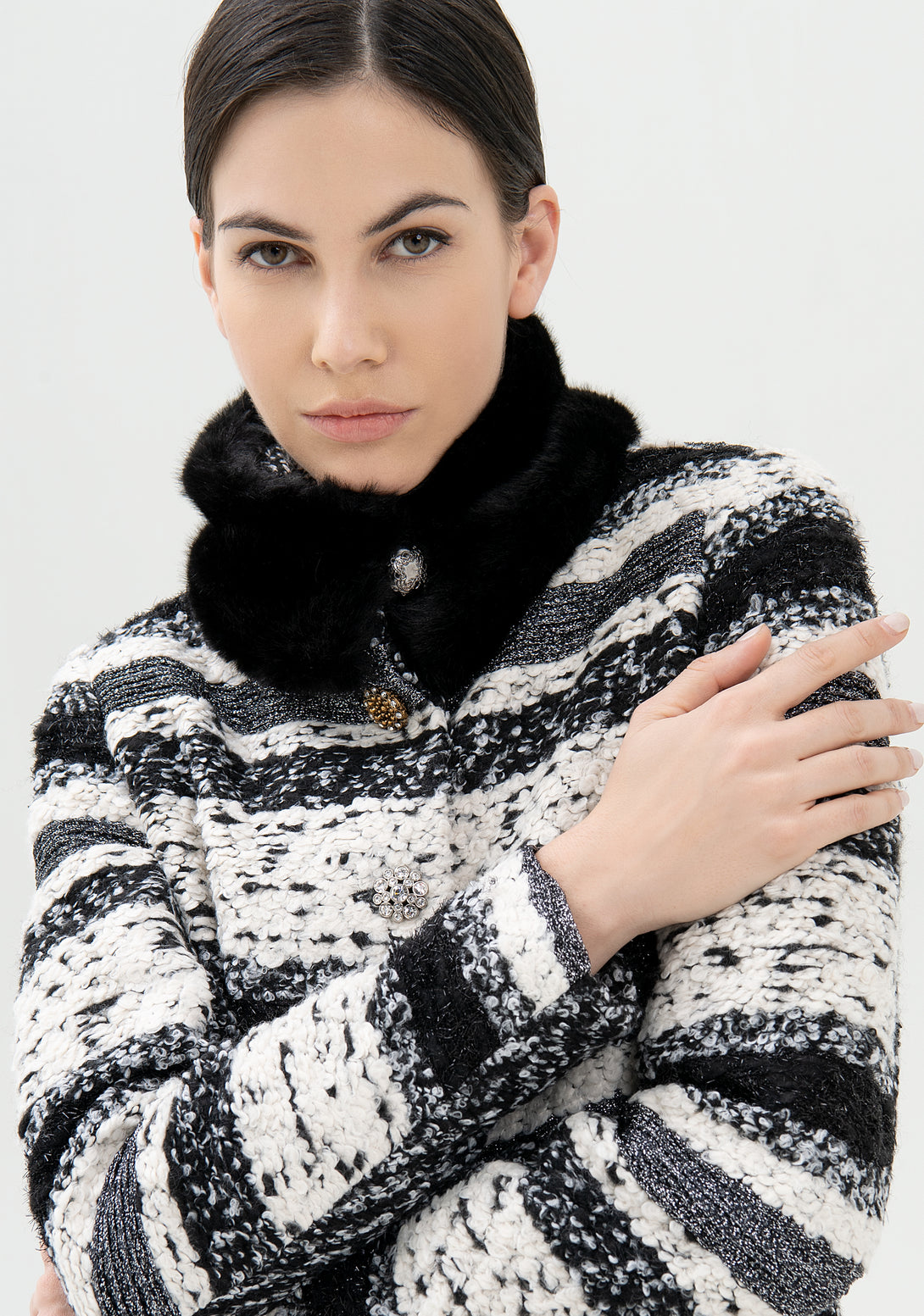 Coat regular fit middle length made with bouclè effect fabric