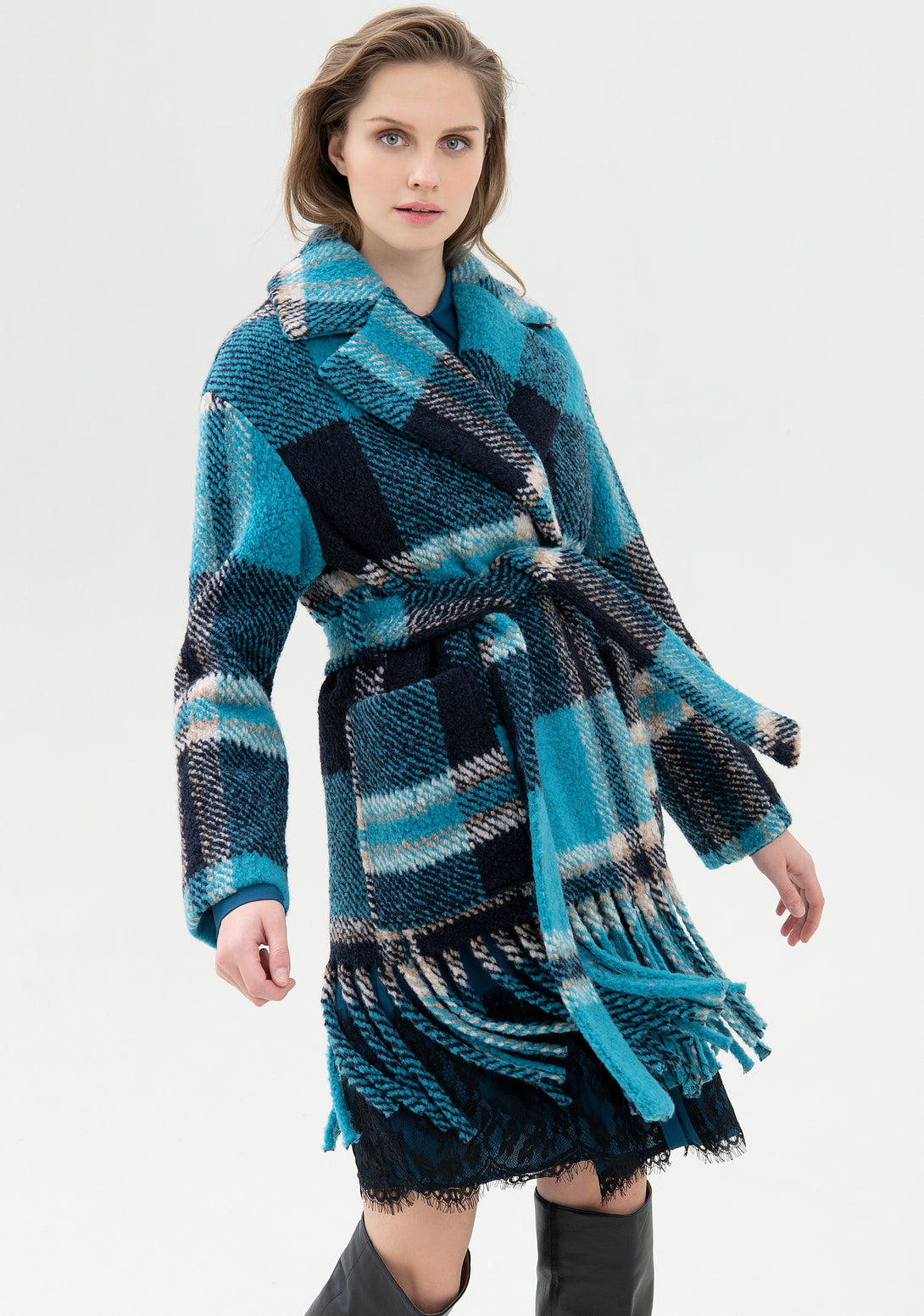 Coat wide fit made in multicolor tweed