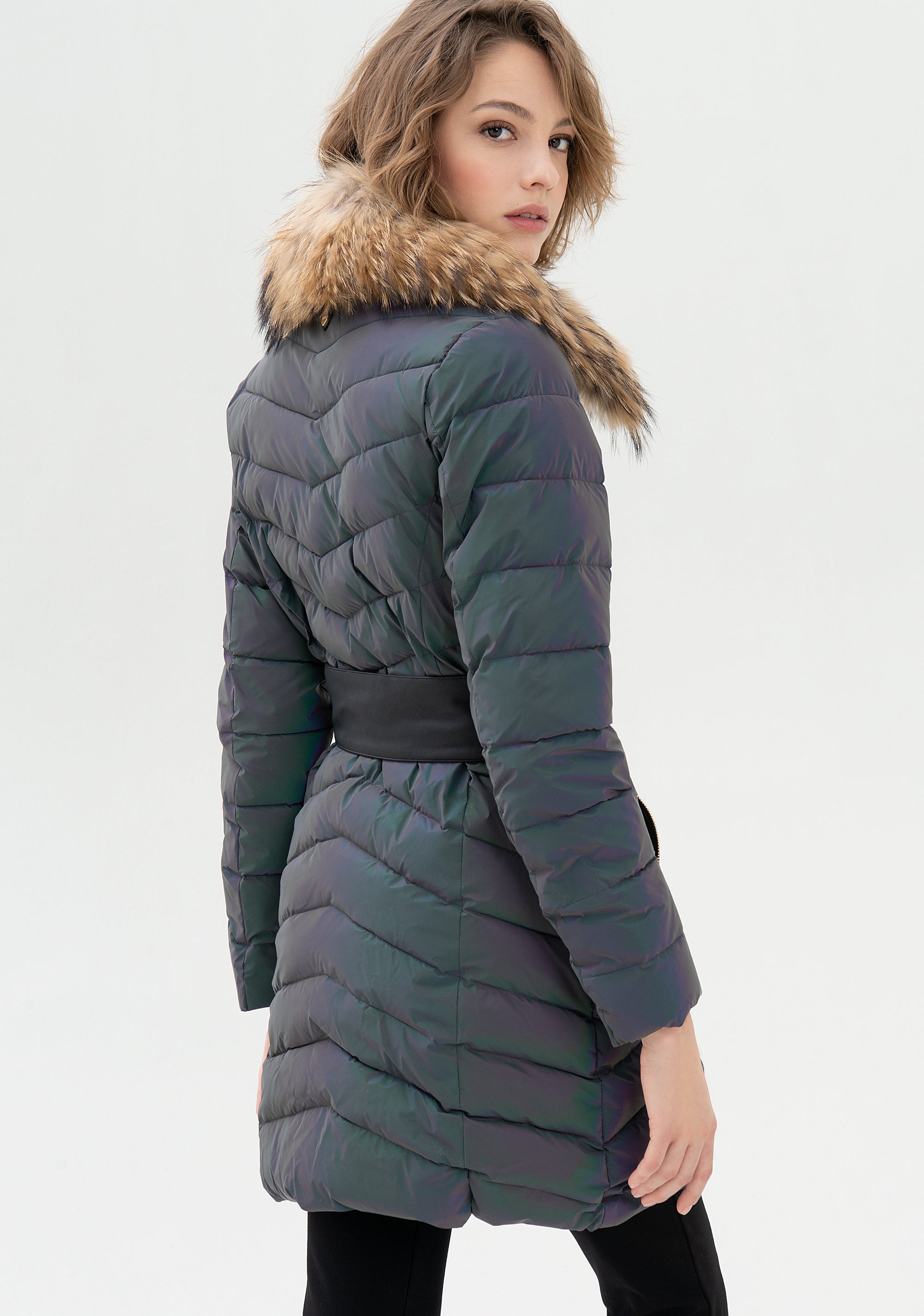 Padded jacket regular fit, long, made in quilted shimmering nylon Fracomina FR21WC3001O43001-I63_03